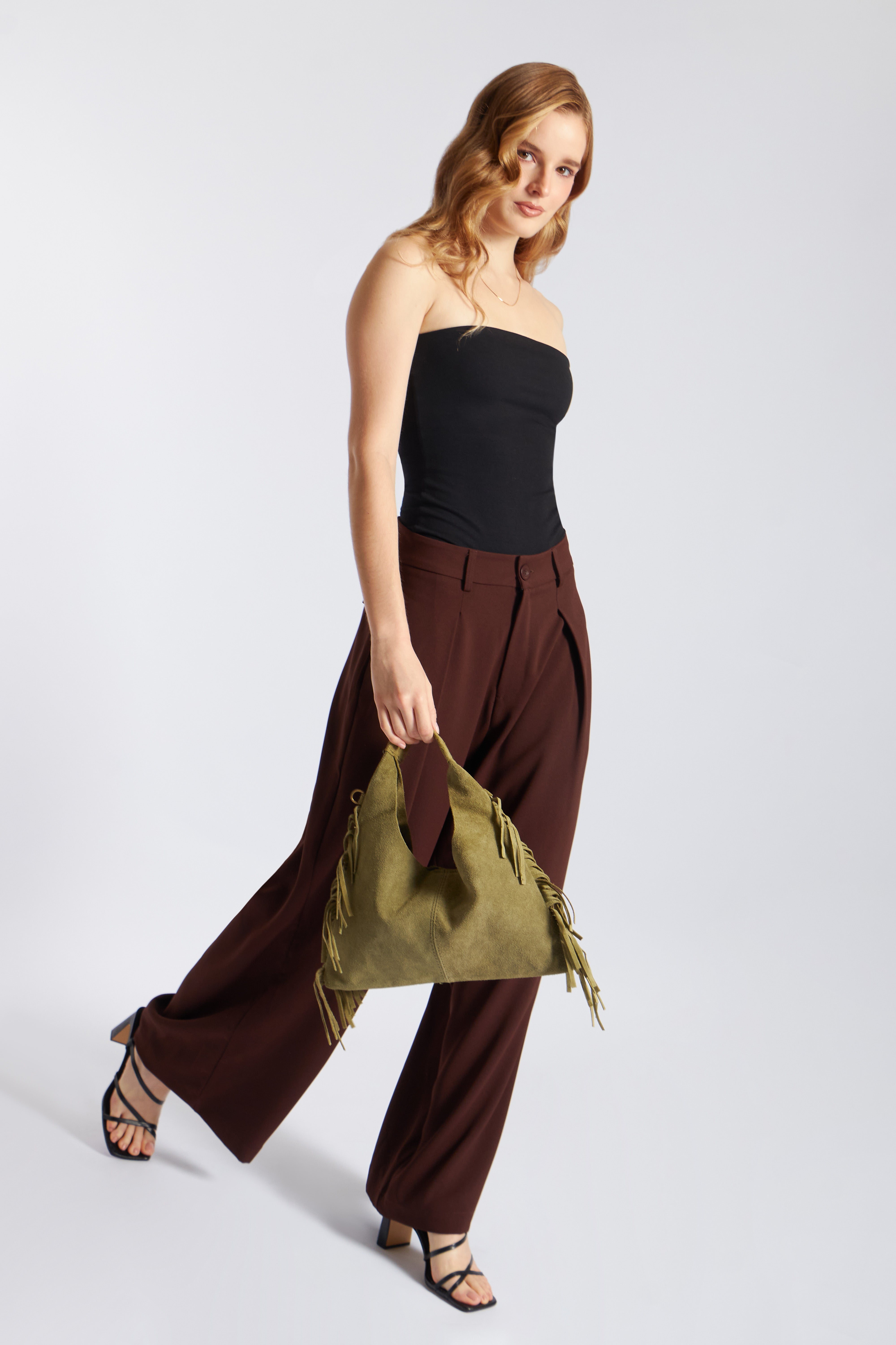 Bolso Boho Pequeño con Flecos Laterales - Verde