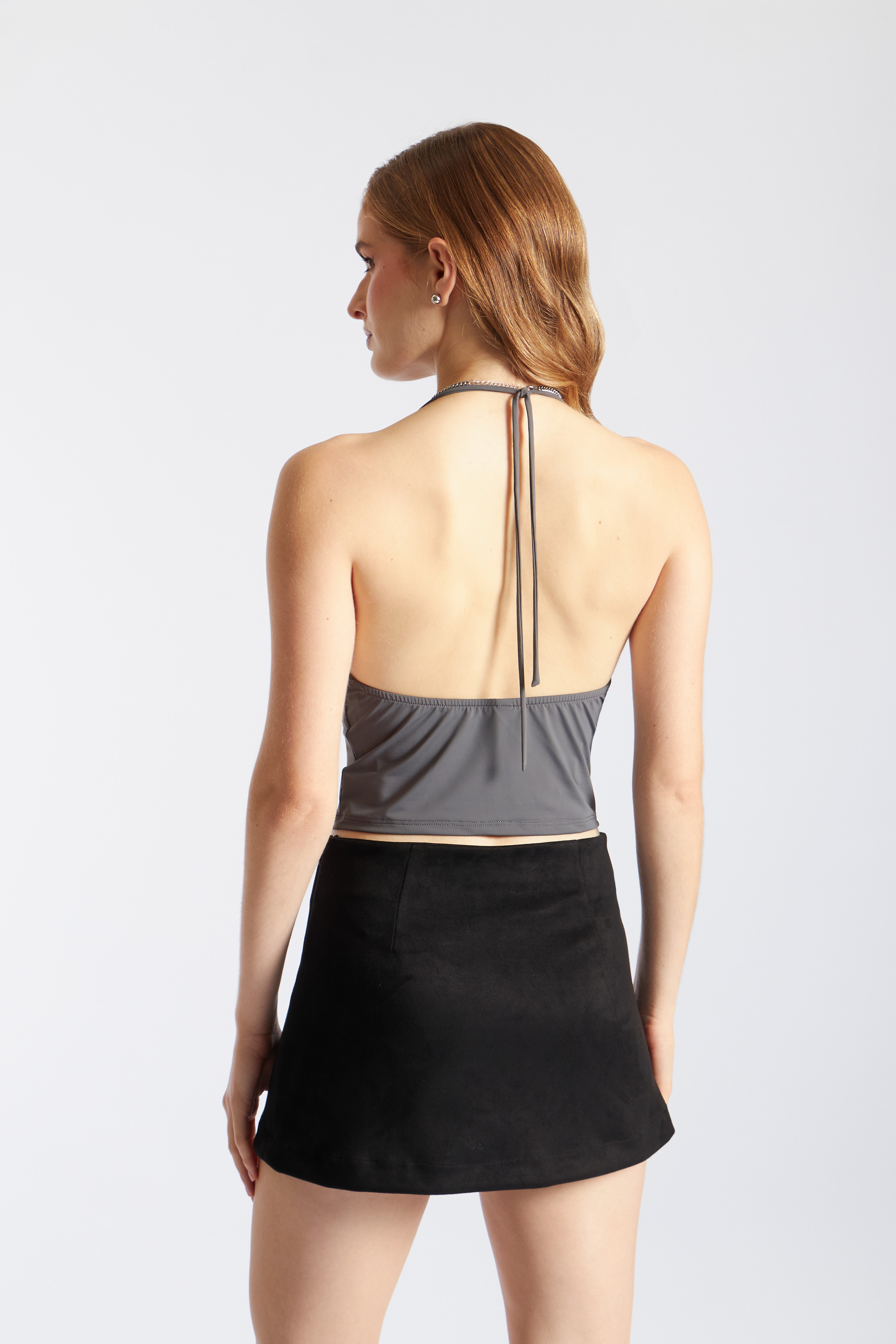 Top Halter Drapeado Básico - Plomo Oscuro