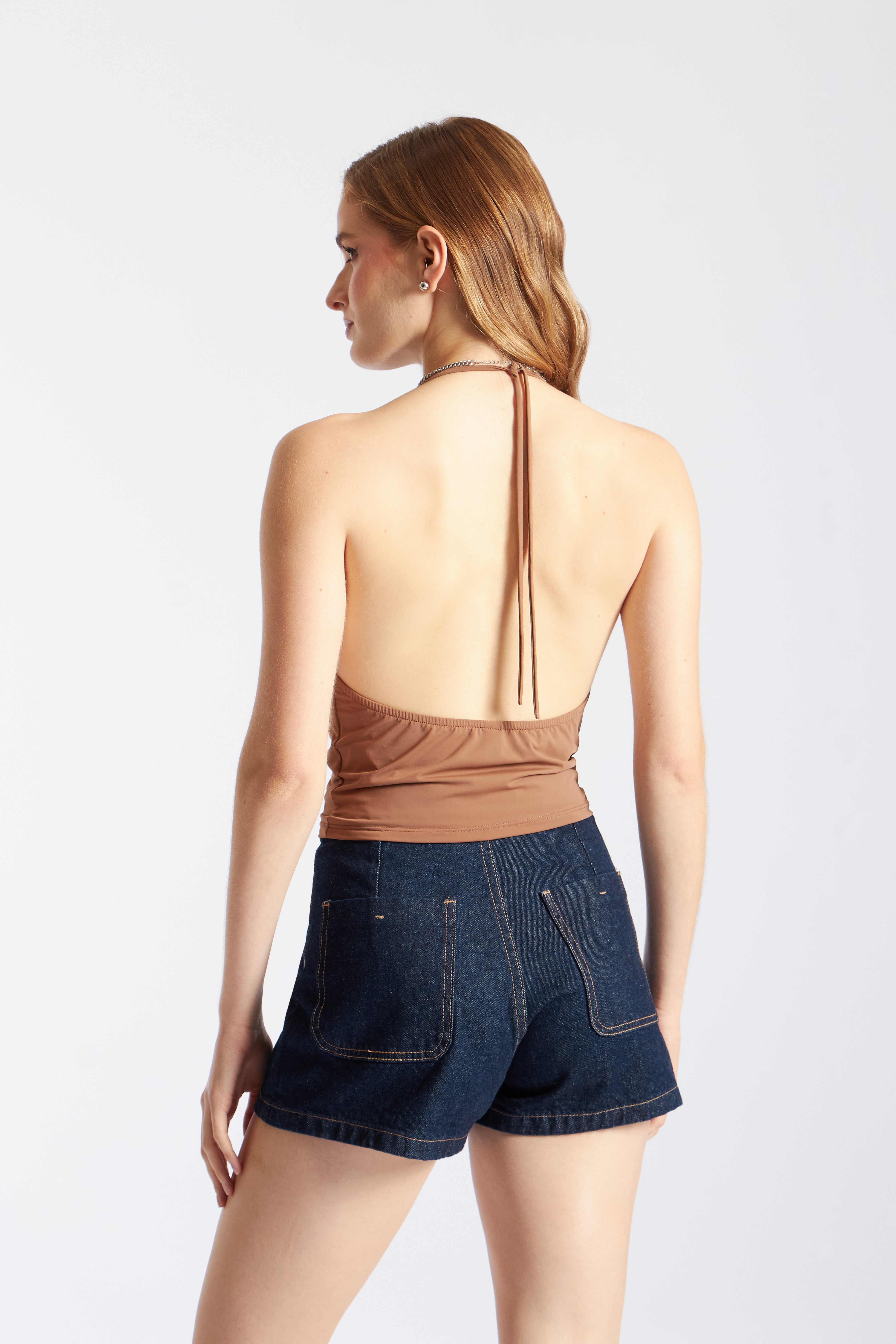 Top Halter Drapeado Básico - Canela
