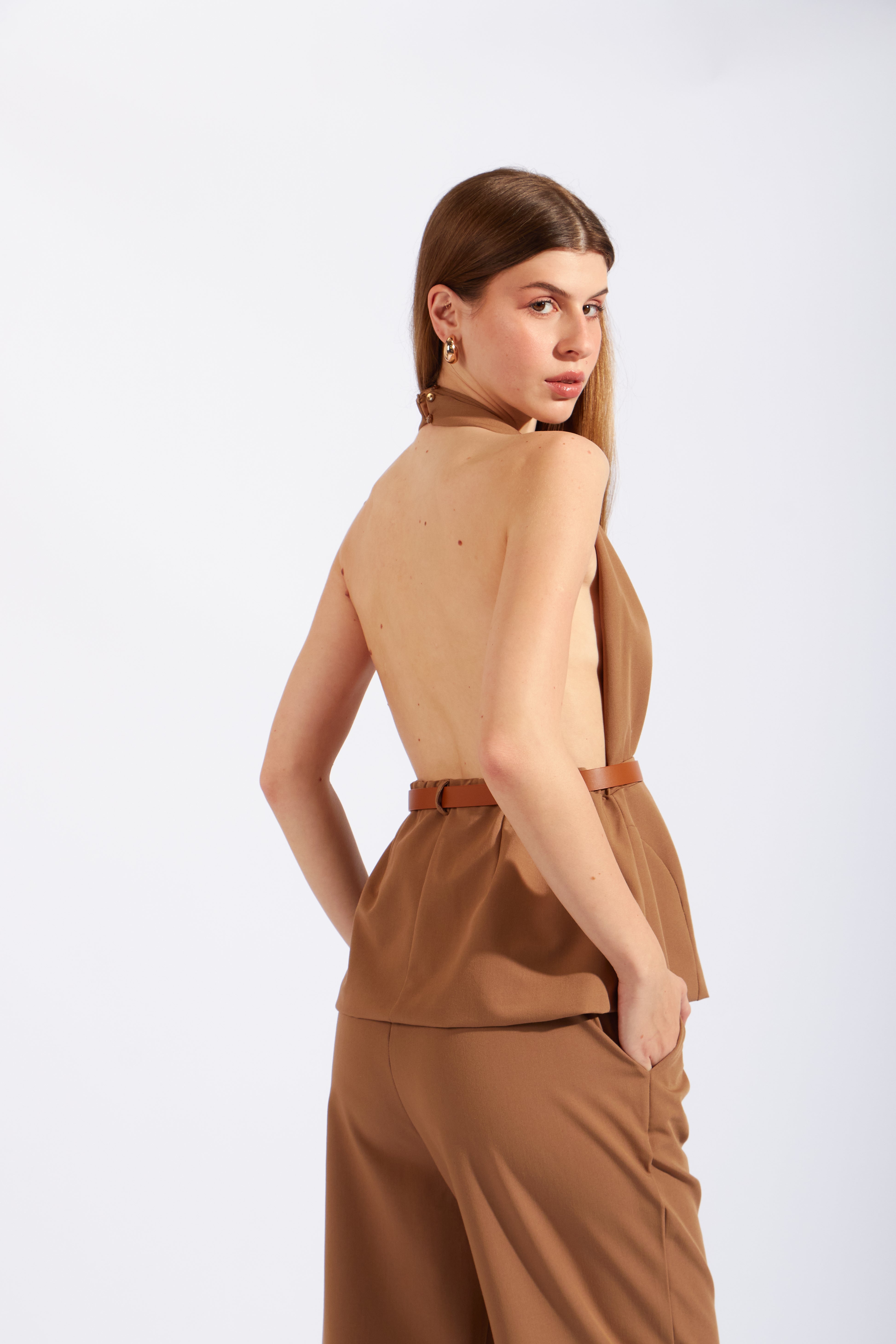 Top Halter Sastre Cinturón - Mocca