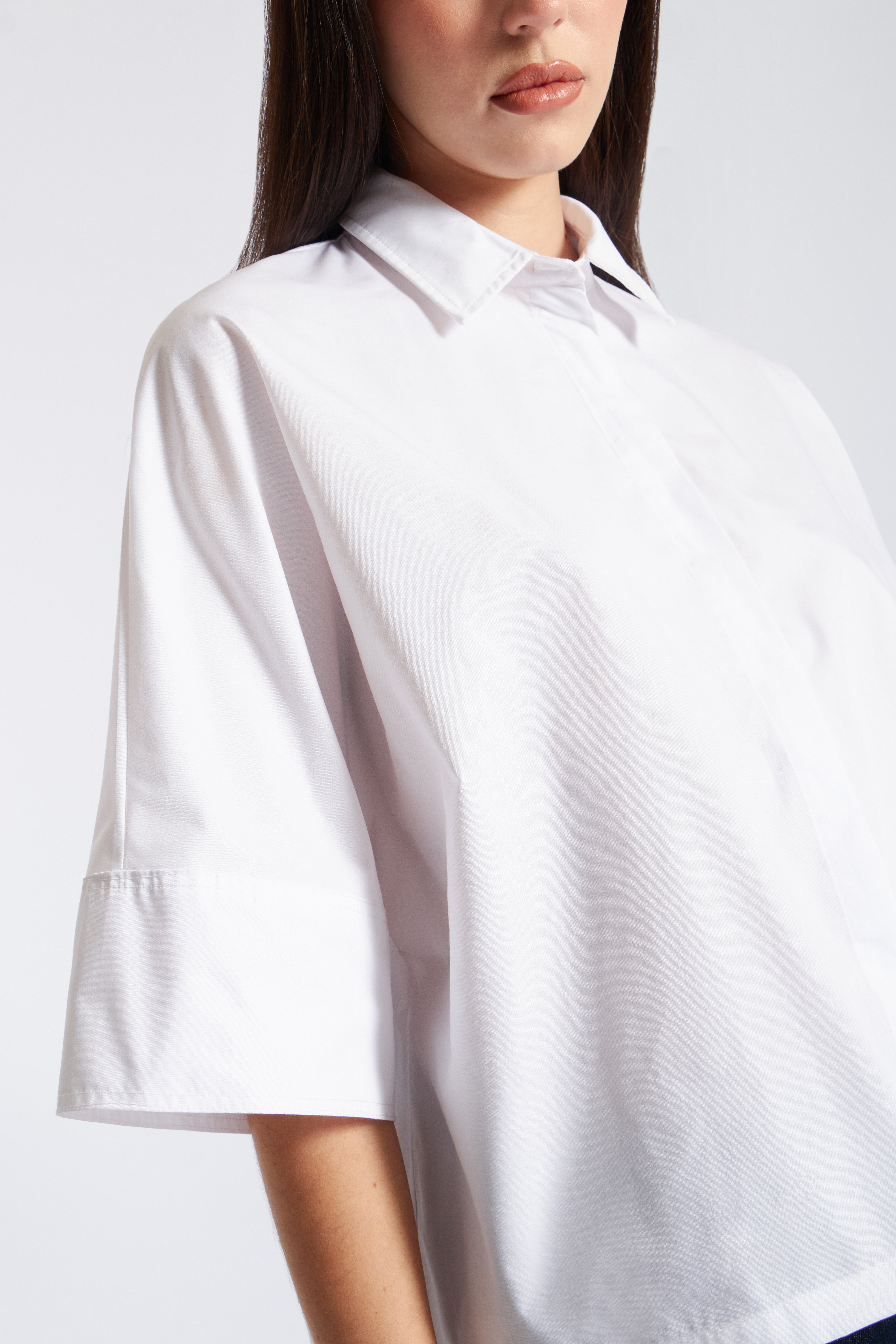 Camisa Popelín Manga Volumen - Blanco