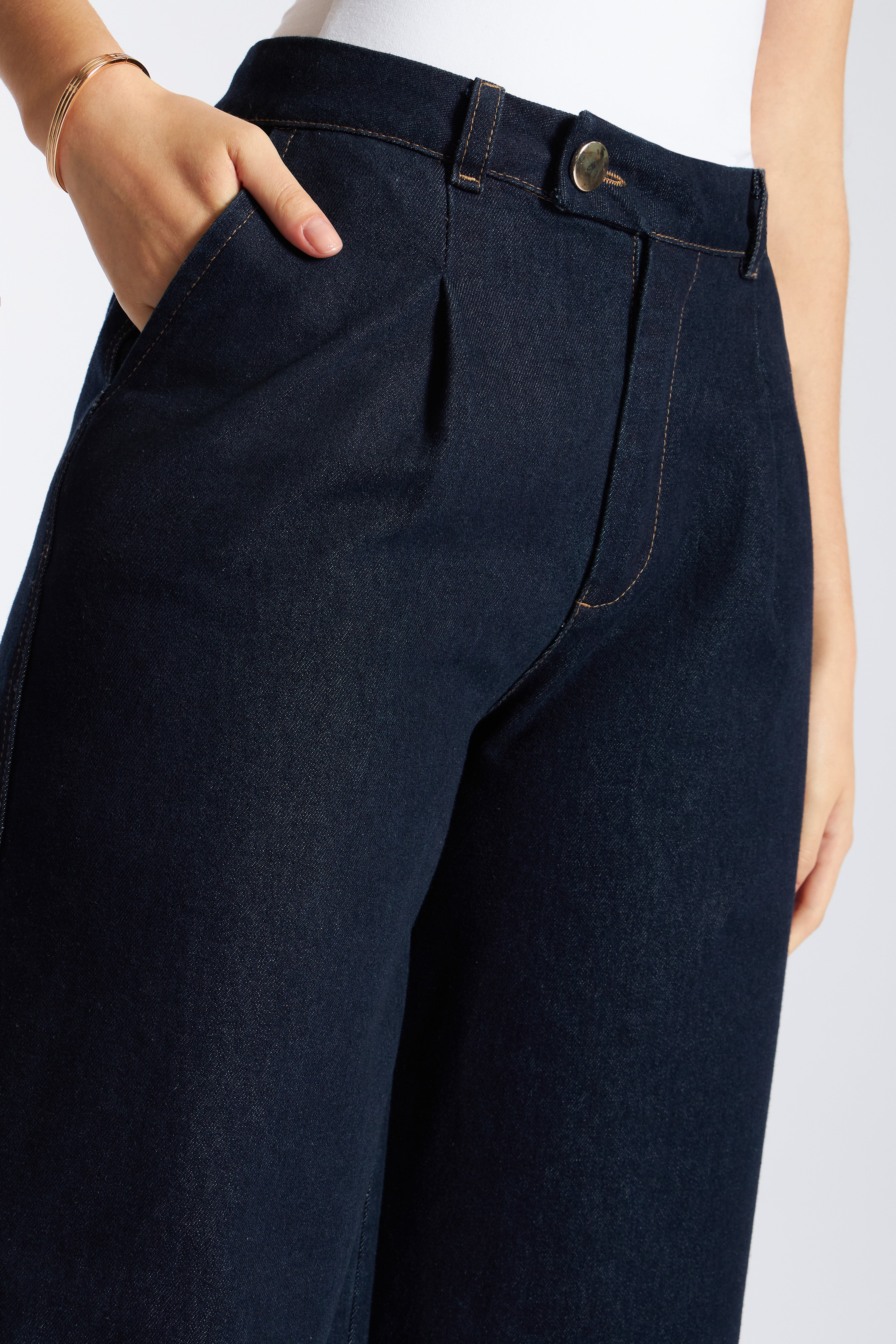 Pantalón Denim Ancho Pinzas - Natural