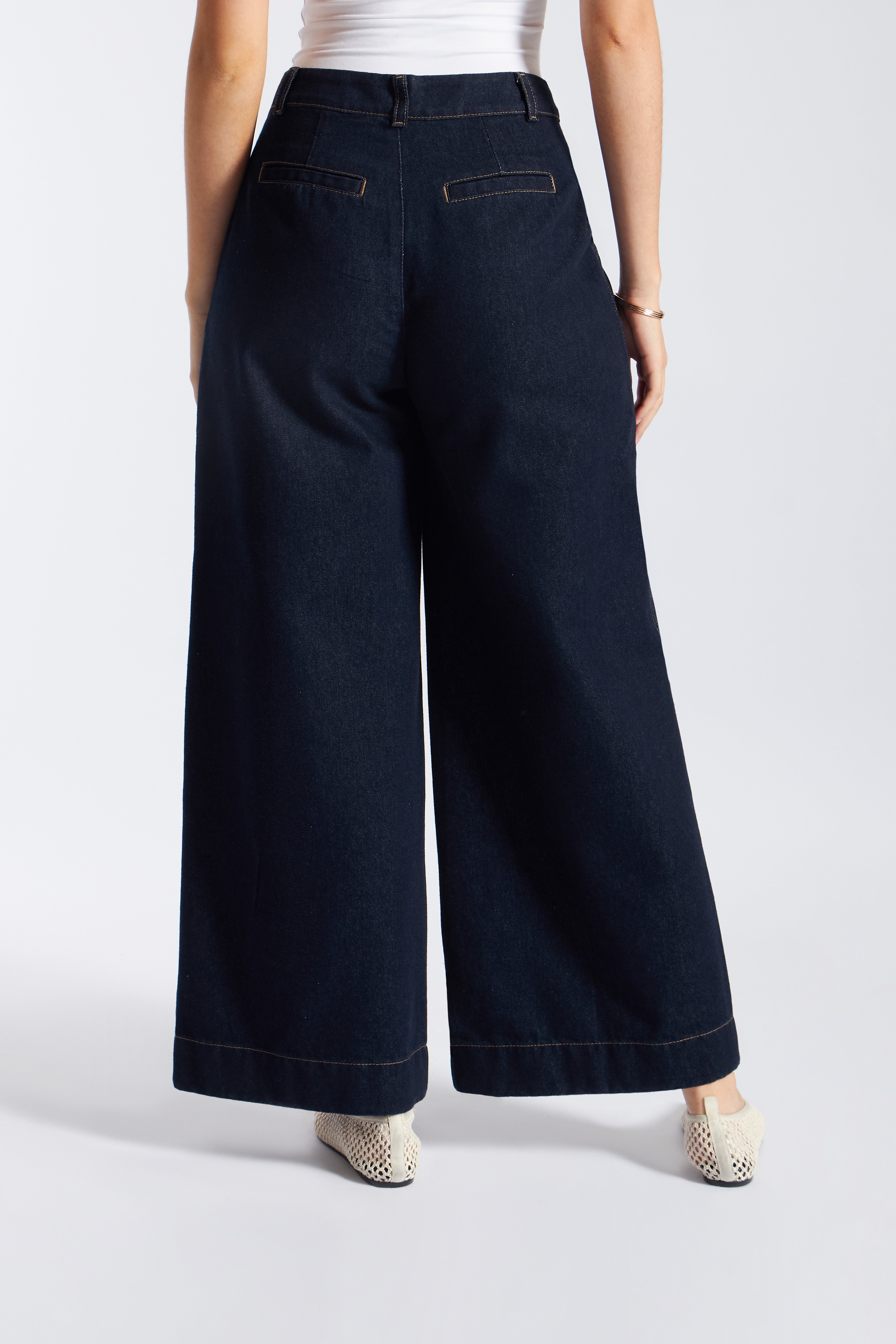 Pantalón Denim Ancho Pinzas - Natural