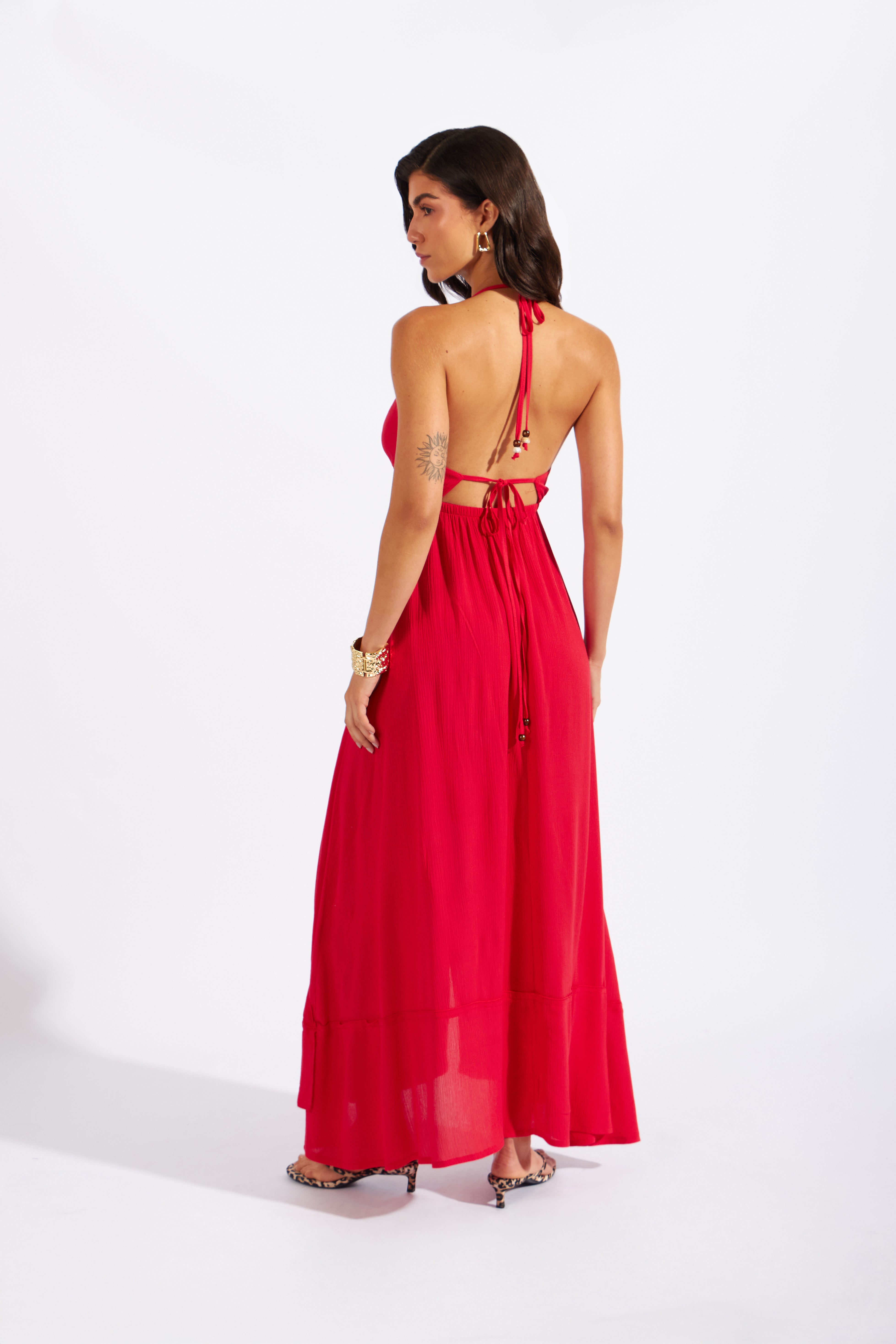 Vestido Midi Volantes - Rojo
