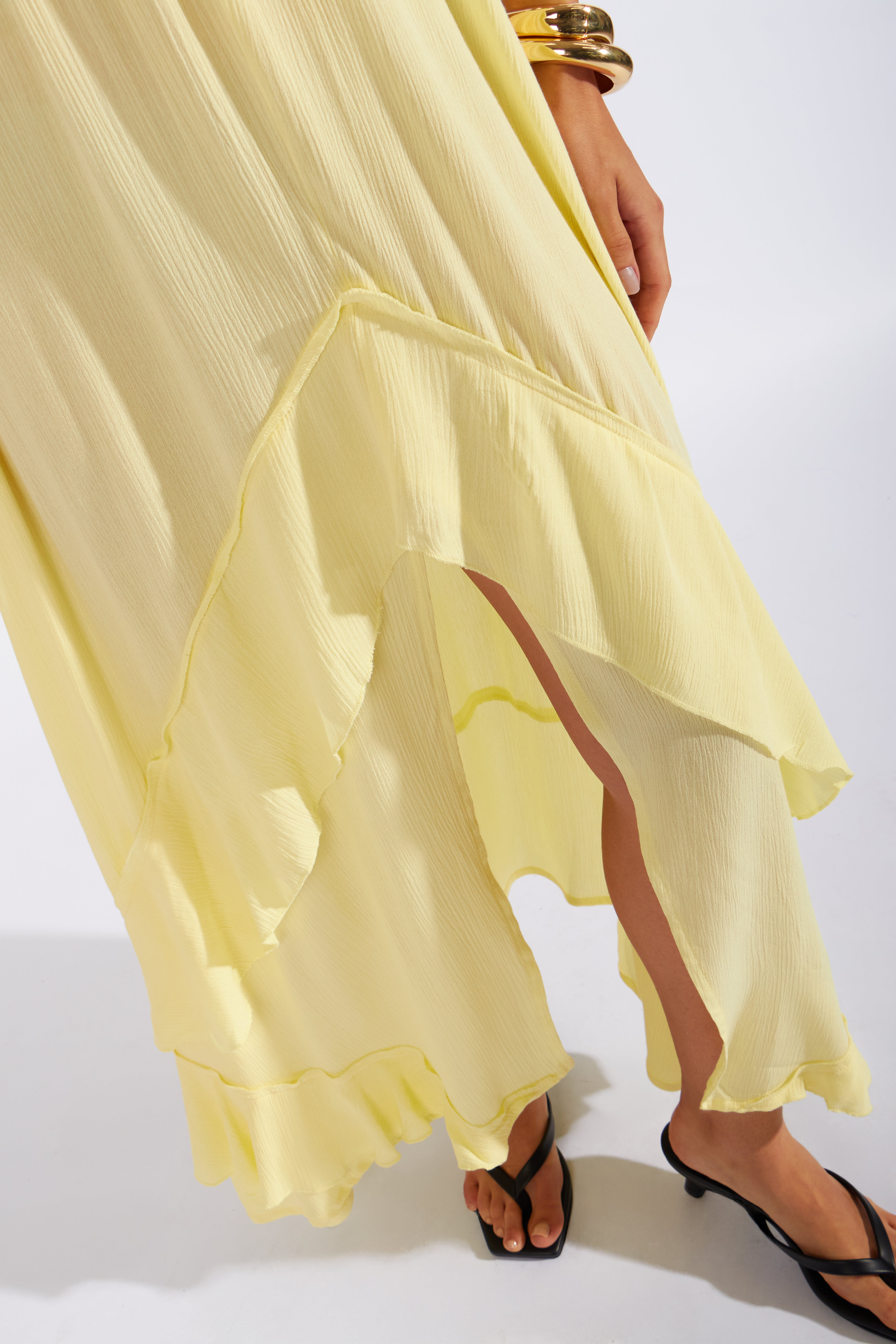 Vestido Midi Volantes - Amarillo