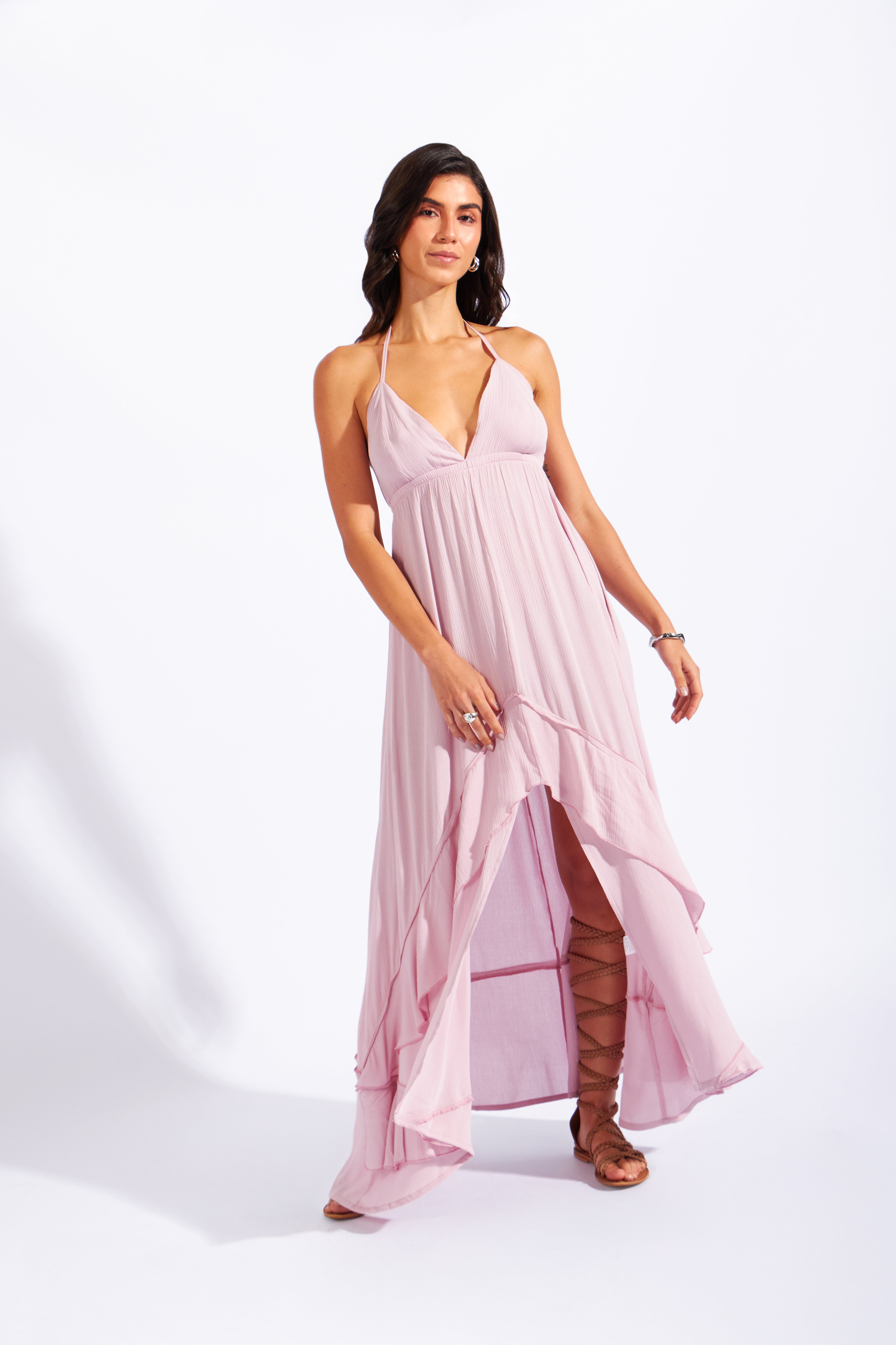 Vestido Midi Volantes - Palo Rosa