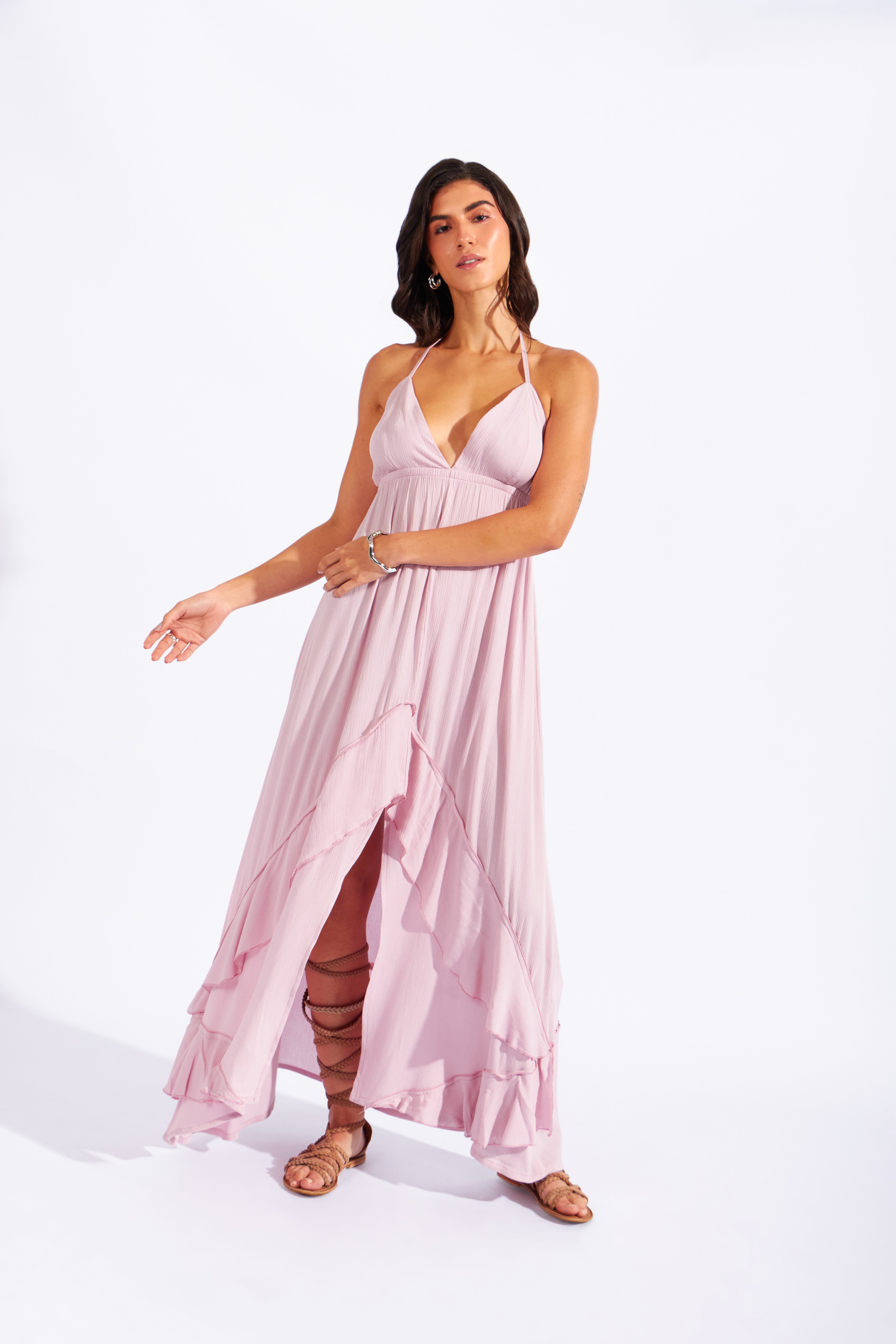 Vestido Midi Volantes - Palo Rosa