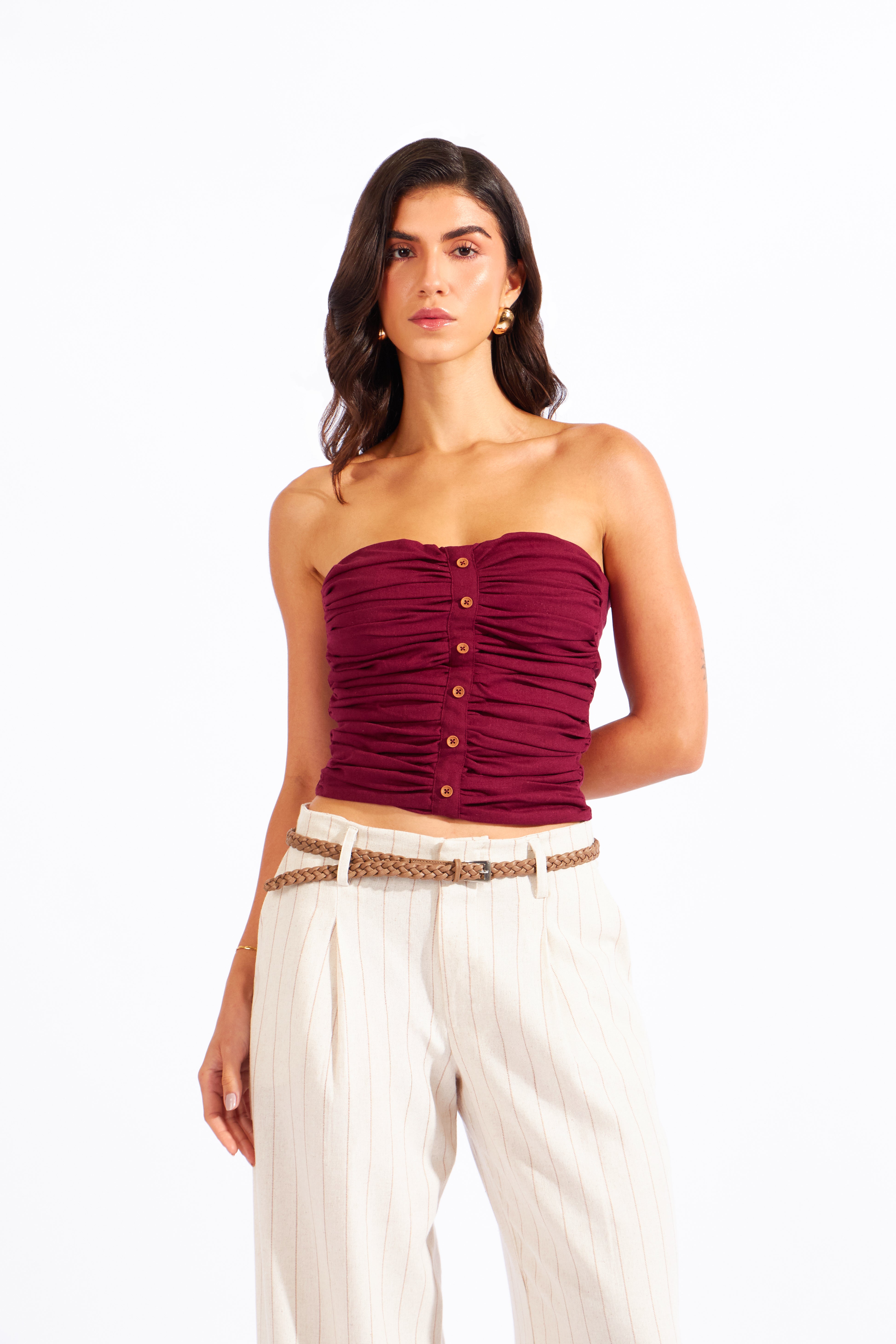 Top Strapless Rústico - Borgoña