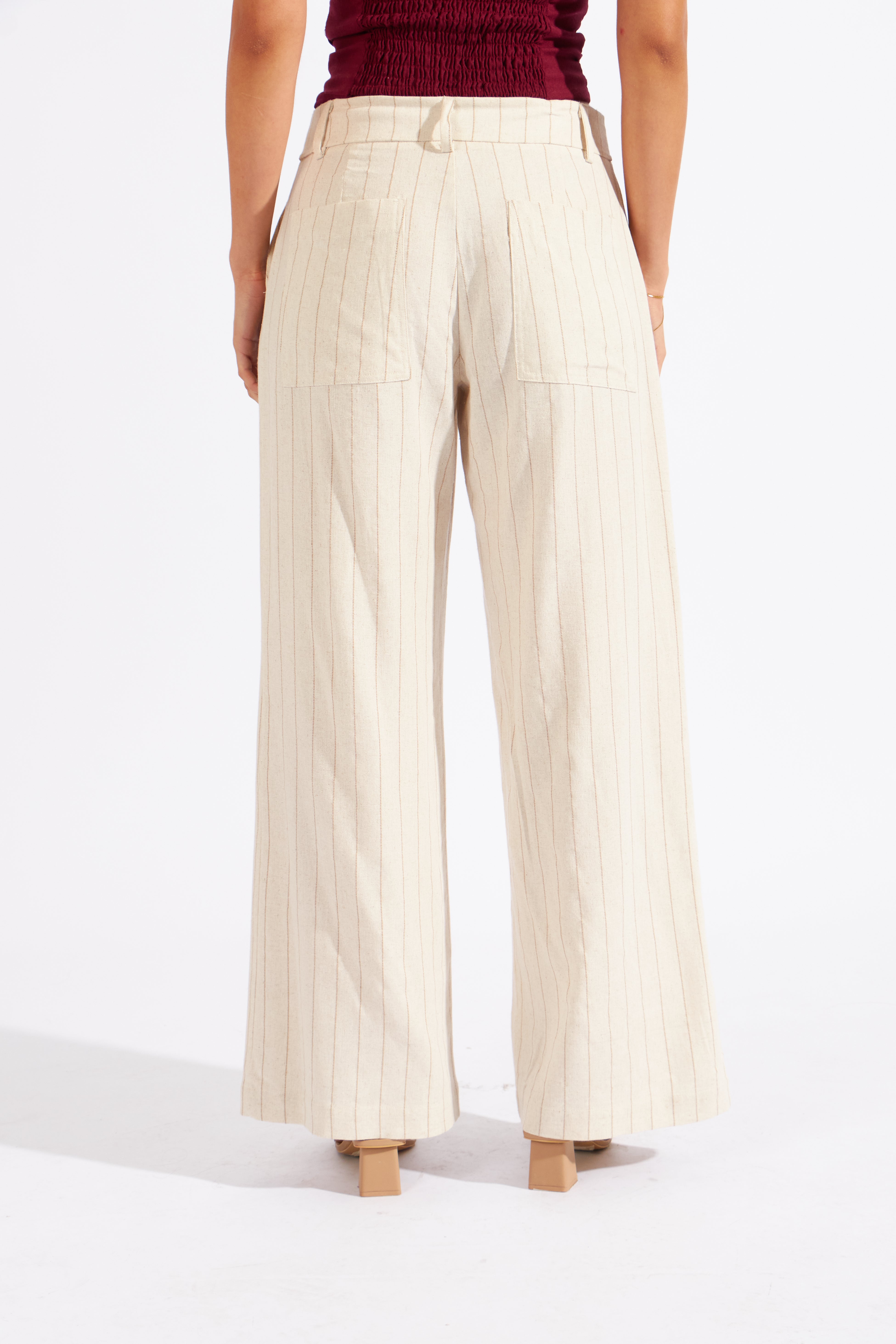 Pantalón Lino Rayas - Beige