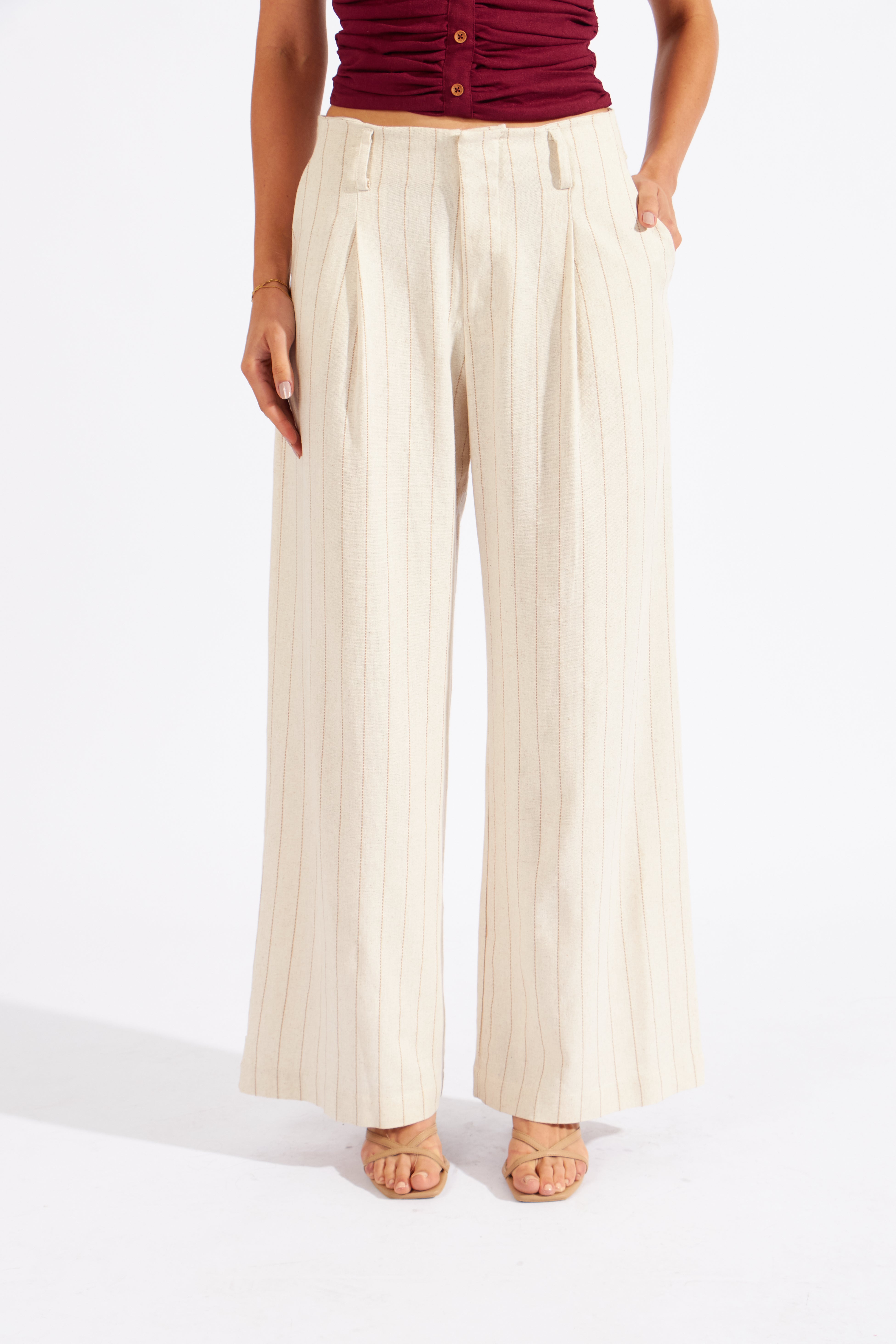 Pantalón Lino Rayas - Beige