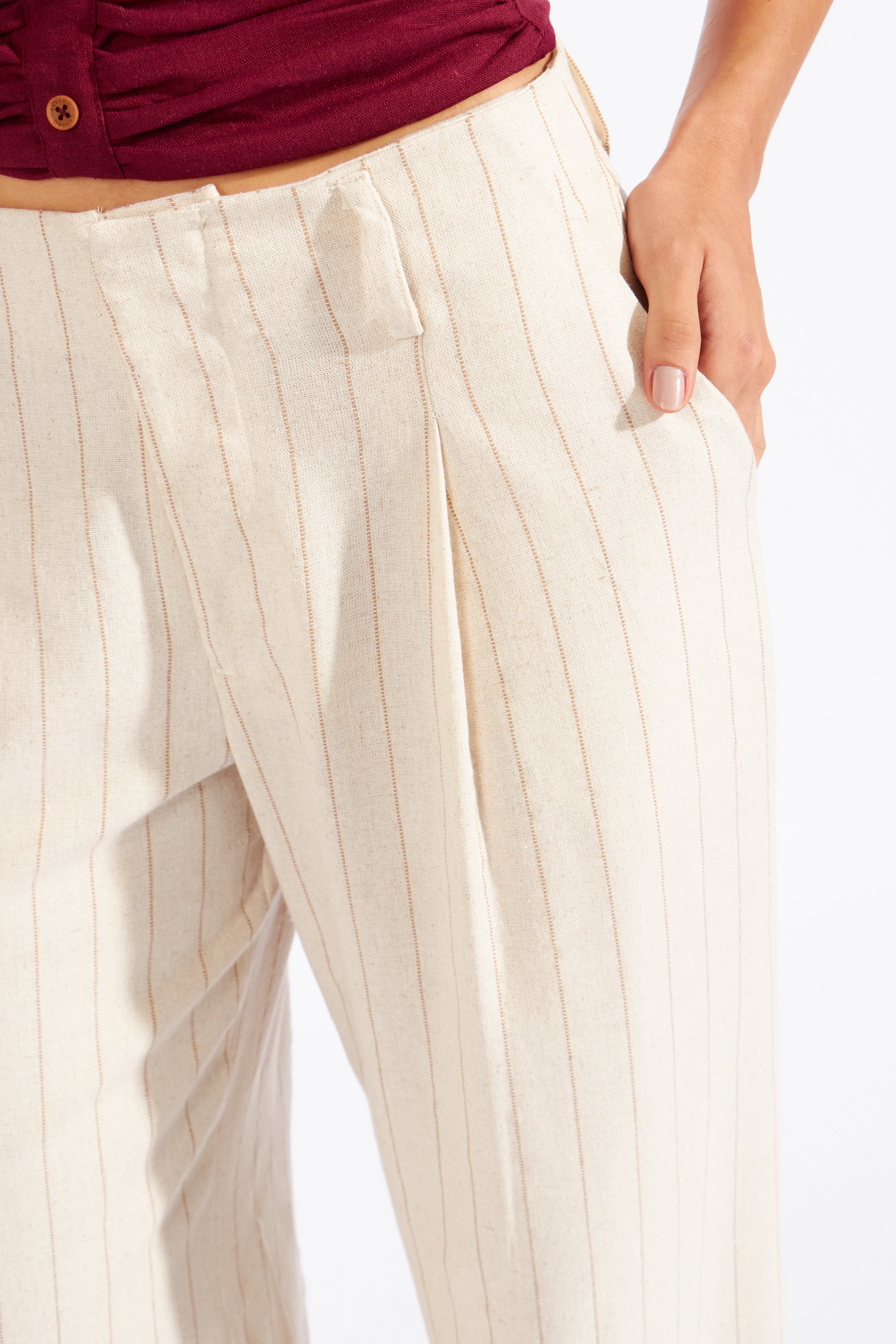 Pantalón Lino Rayas - Beige