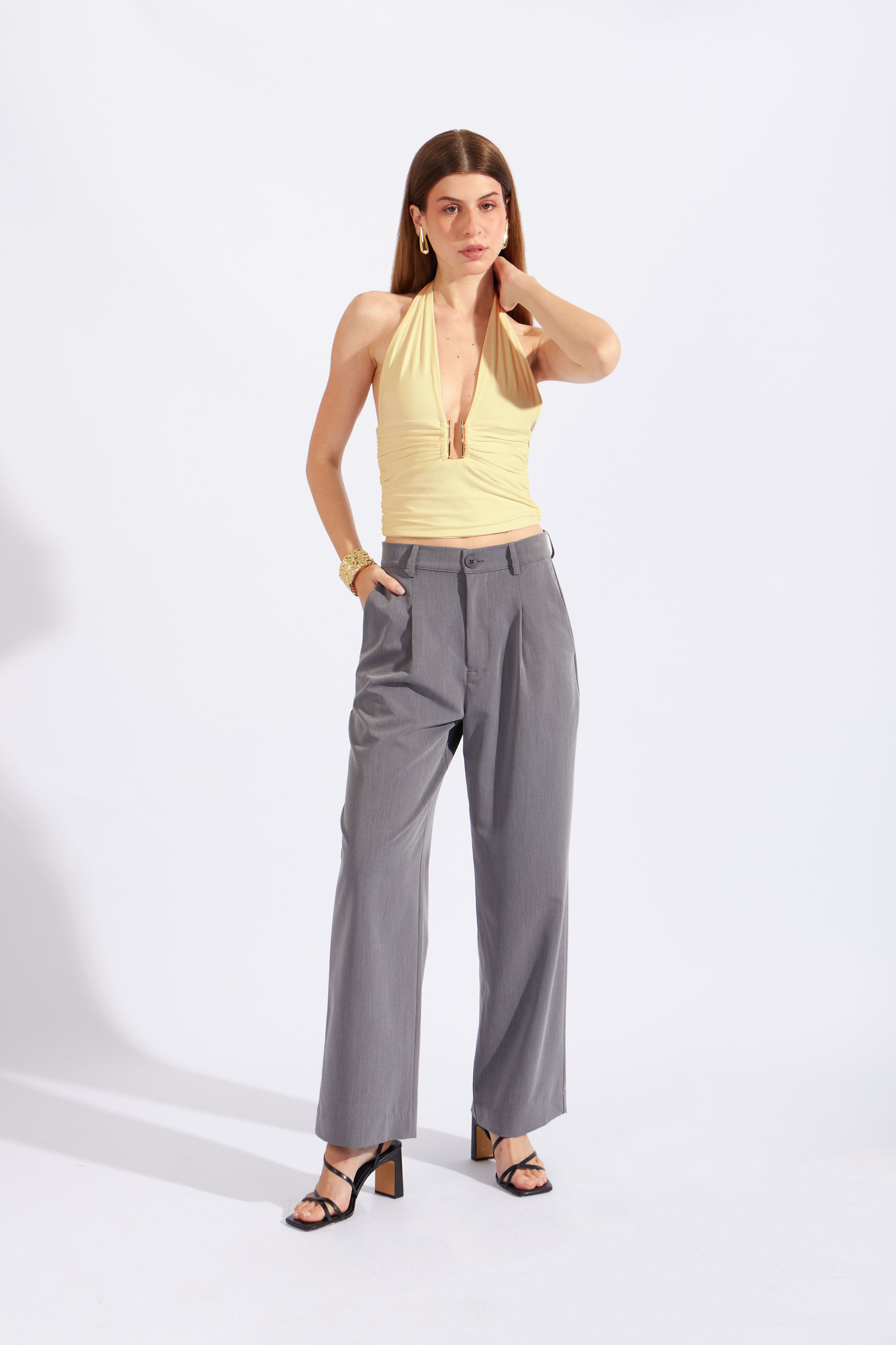 Top Halter Fruncido Joya - Amarillo