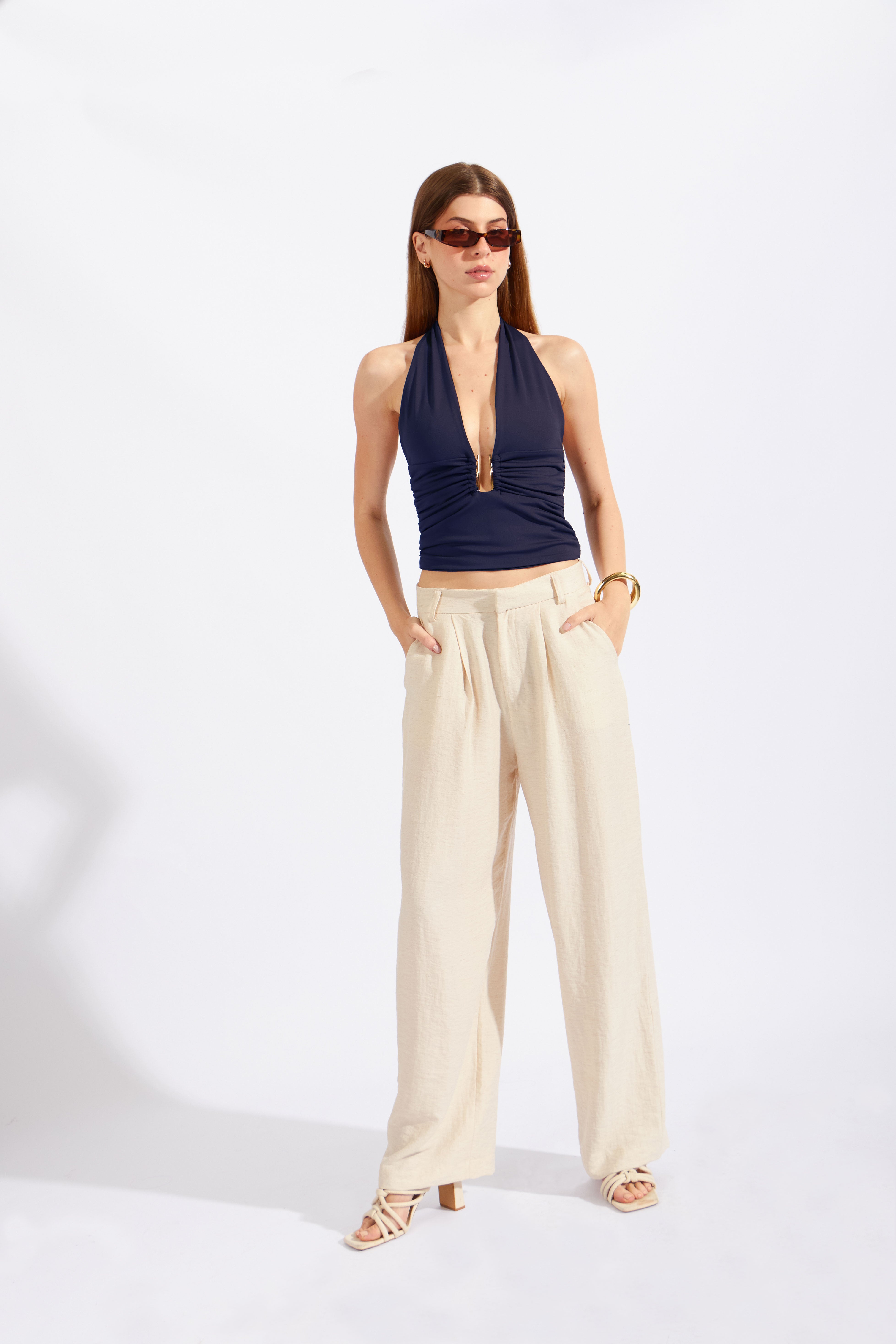 Top Halter Fruncido Joya - Azul Noche