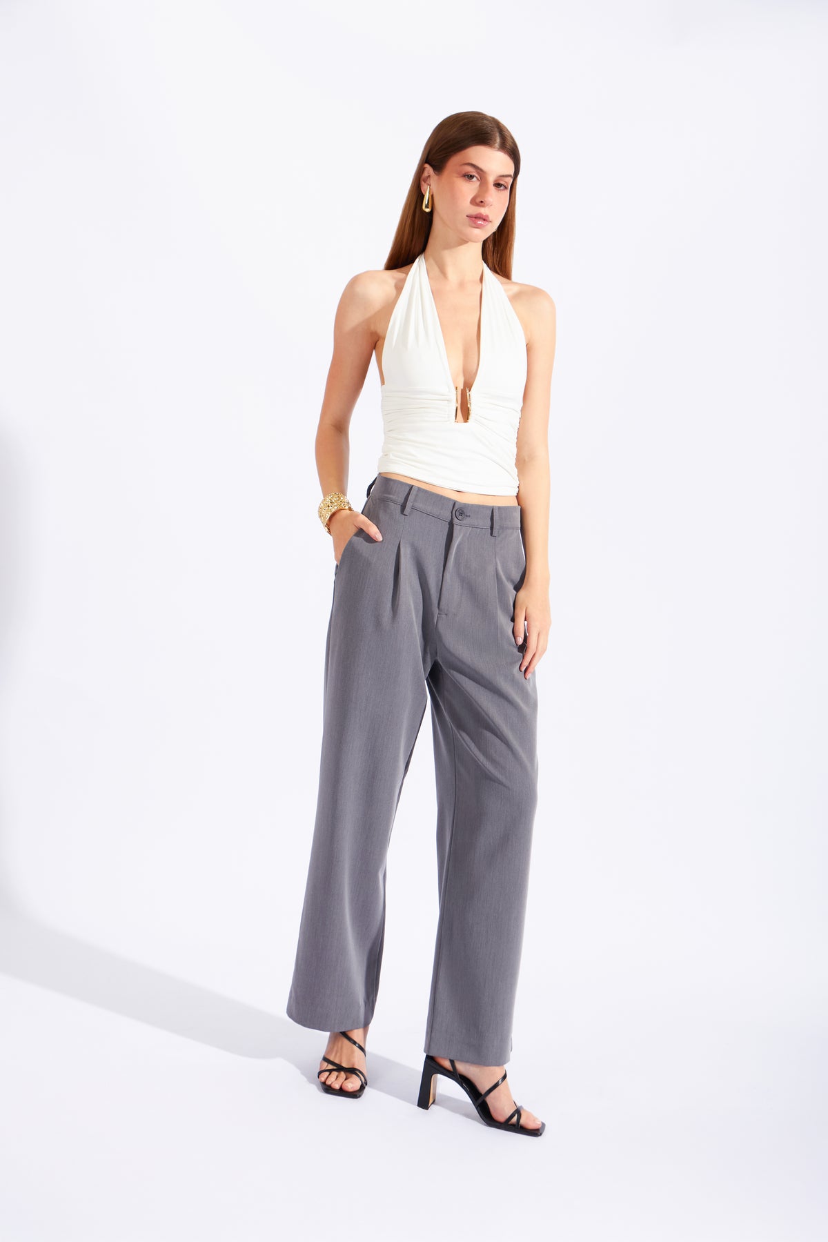 Top Halter Fruncido Joya - Perla