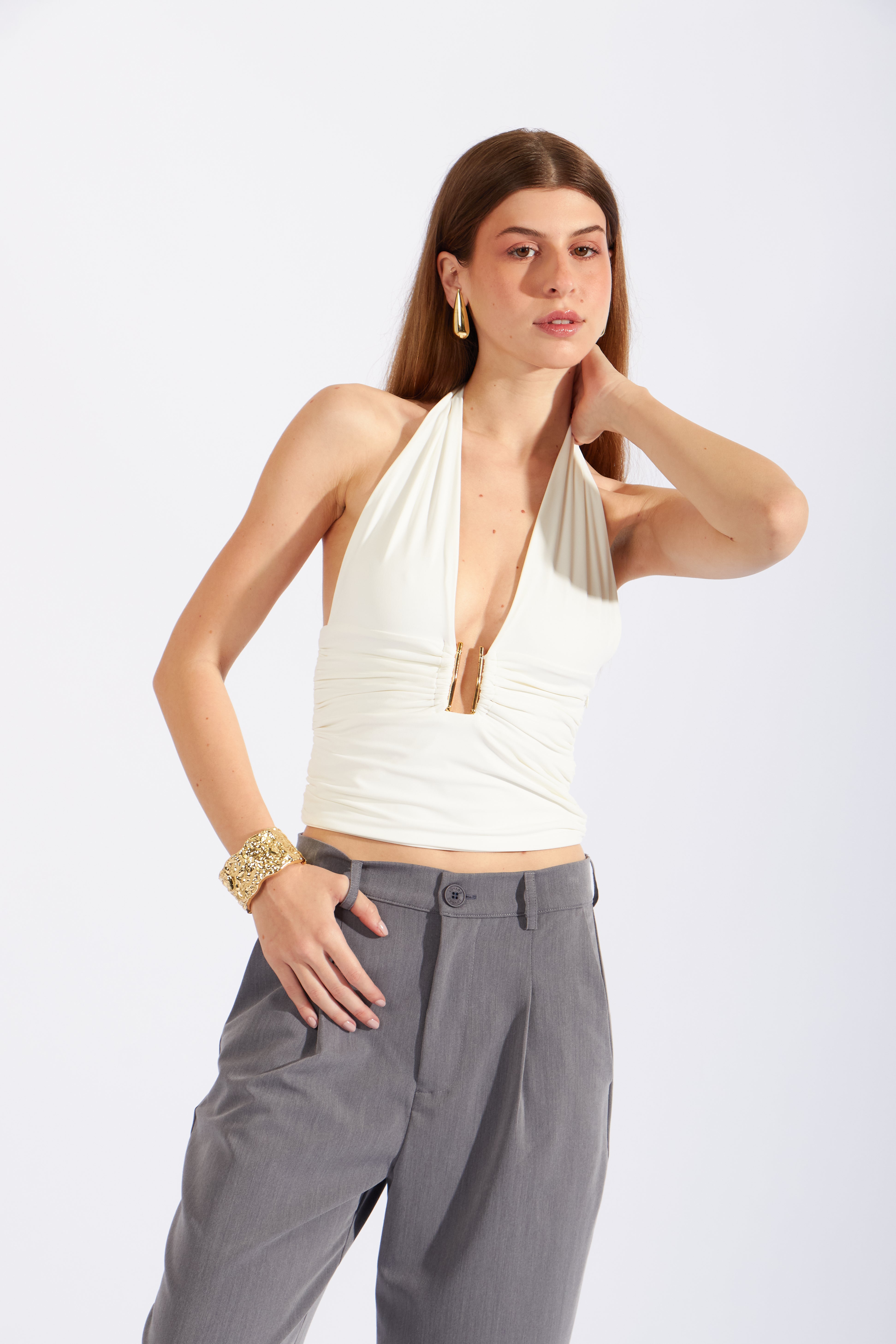 Top Halter Fruncido Joya - Perla
