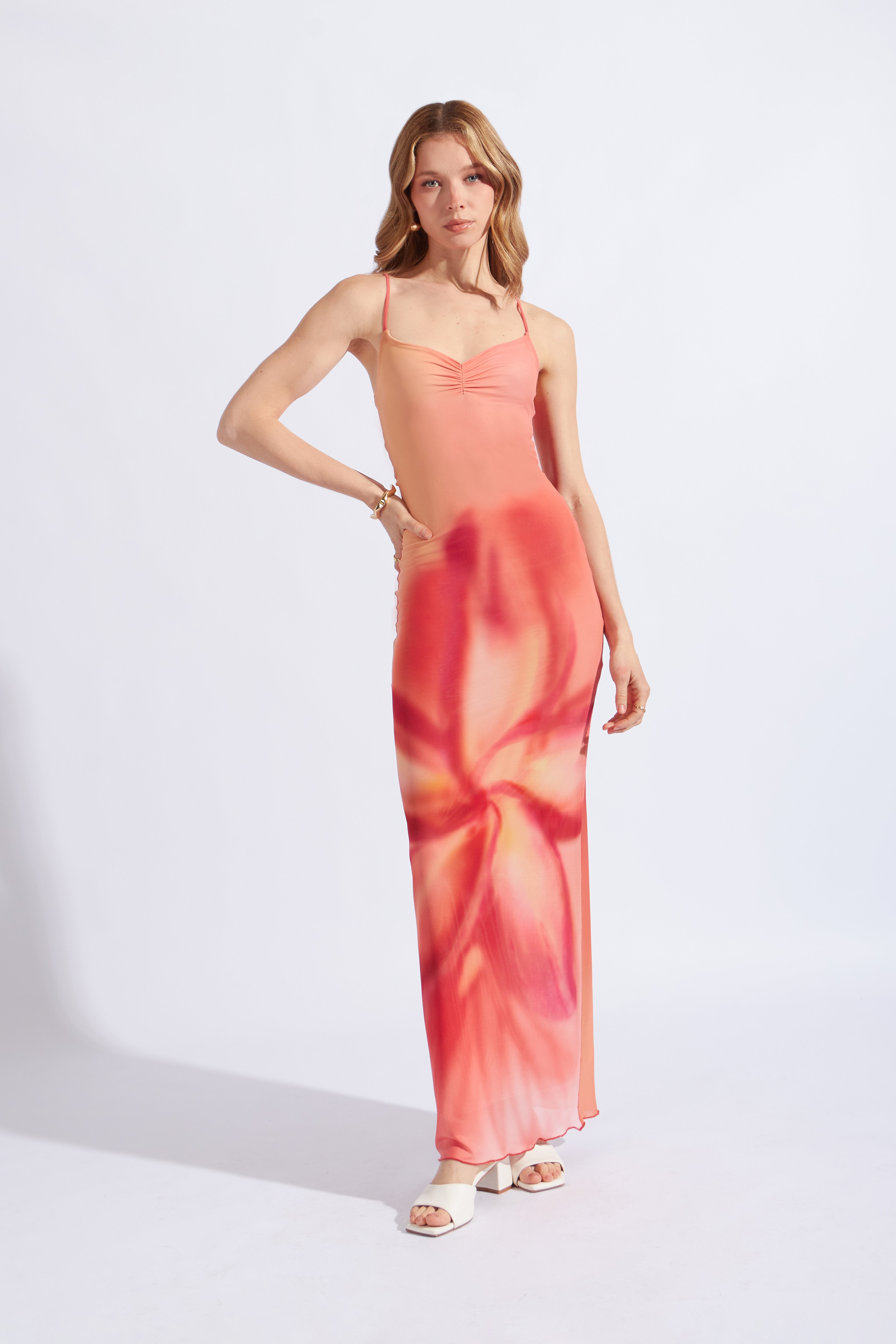 Vestido Middi Tull - Naranja