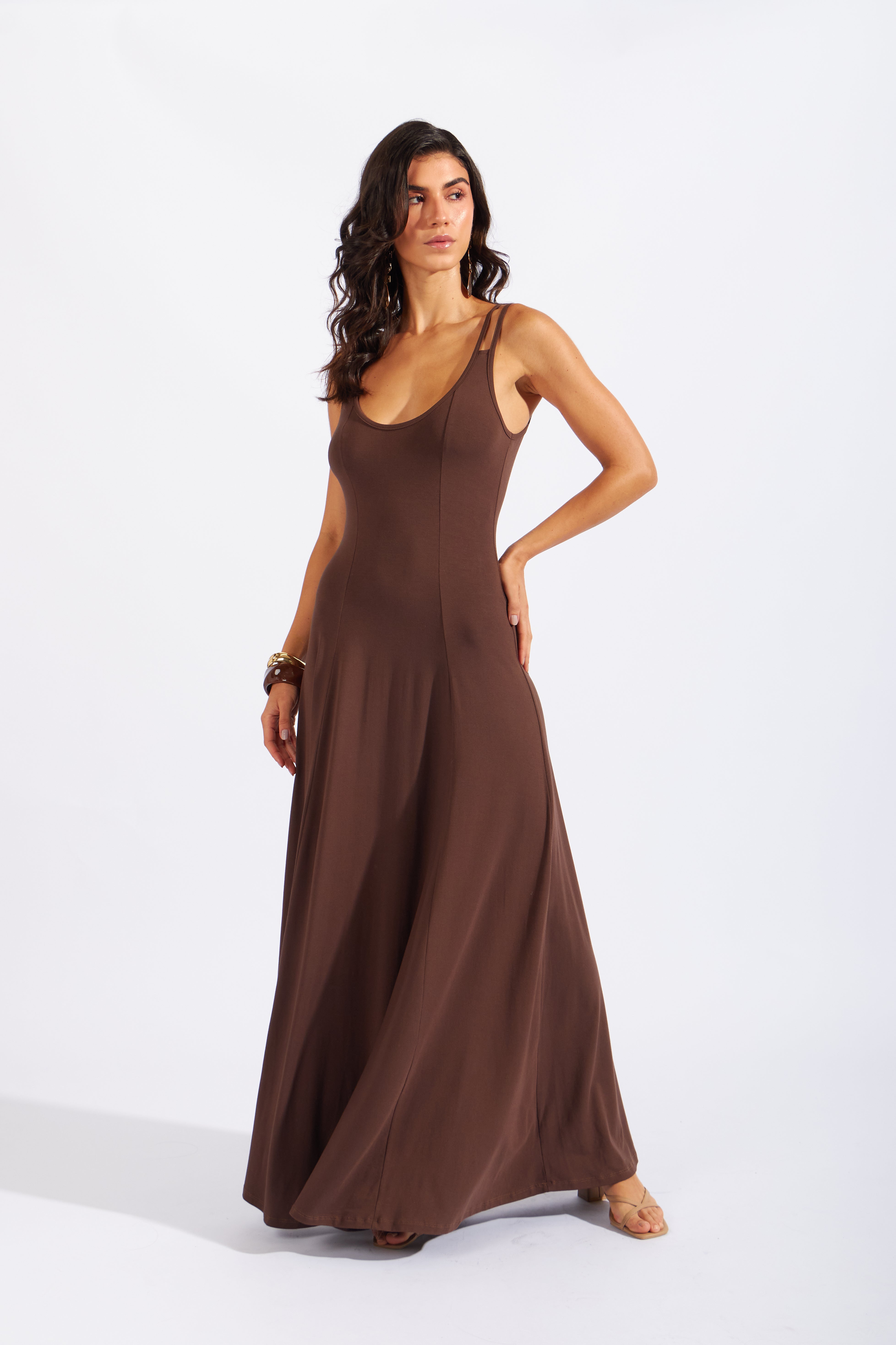 Vestido Tirantes Silueta - Marrón