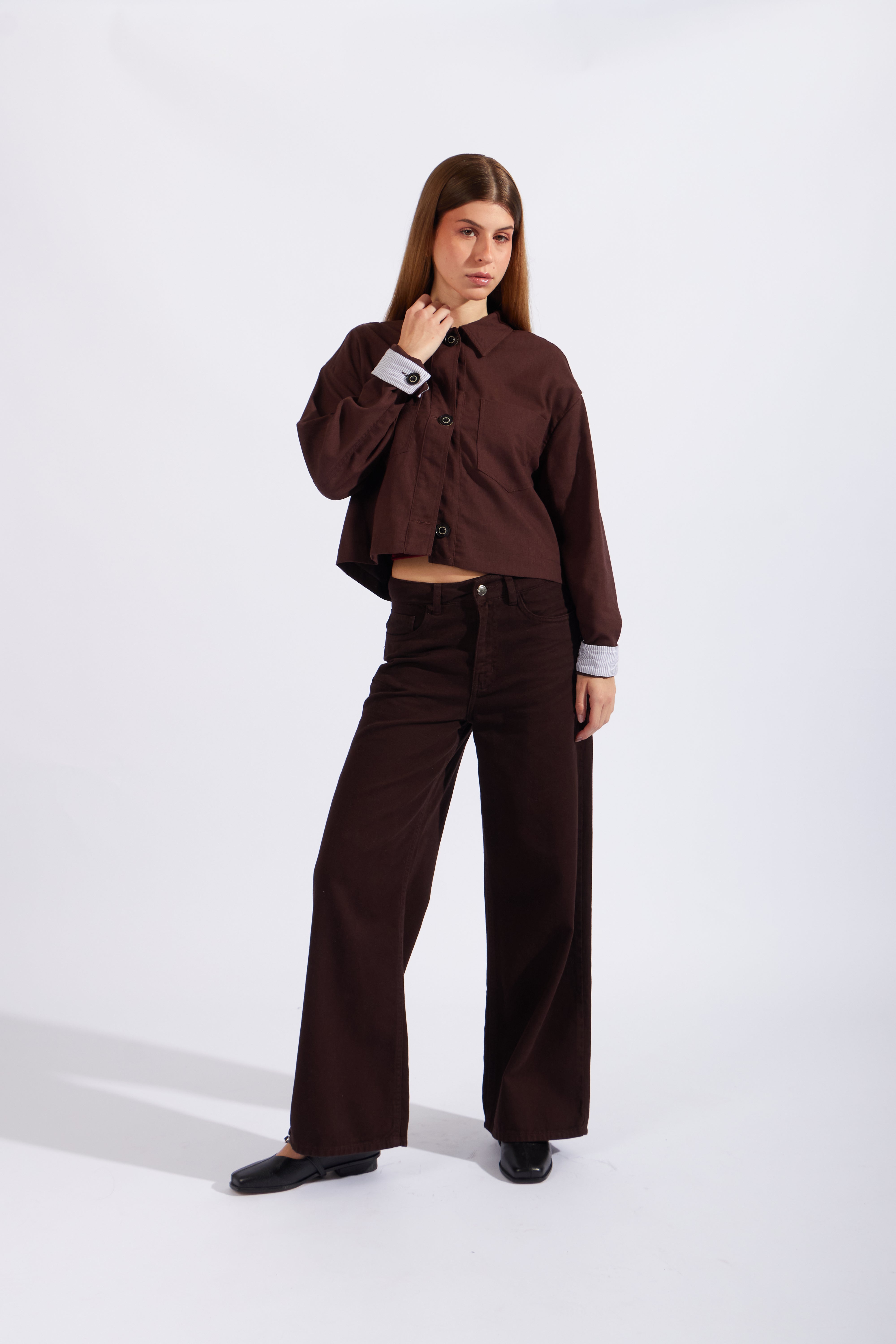 Chaqueta Cropped Lino - Marrón