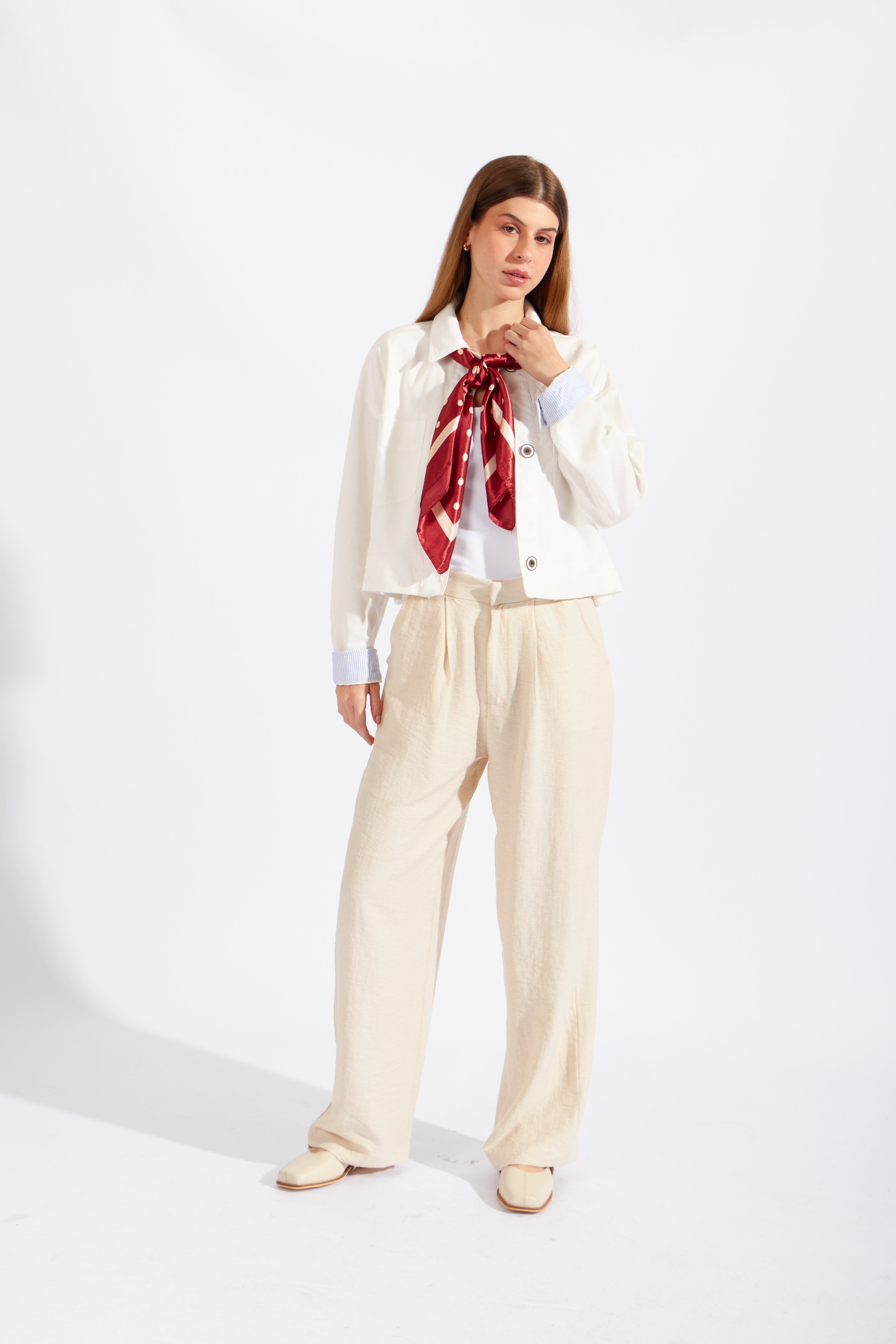 Chaqueta Cropped Lino - Perla