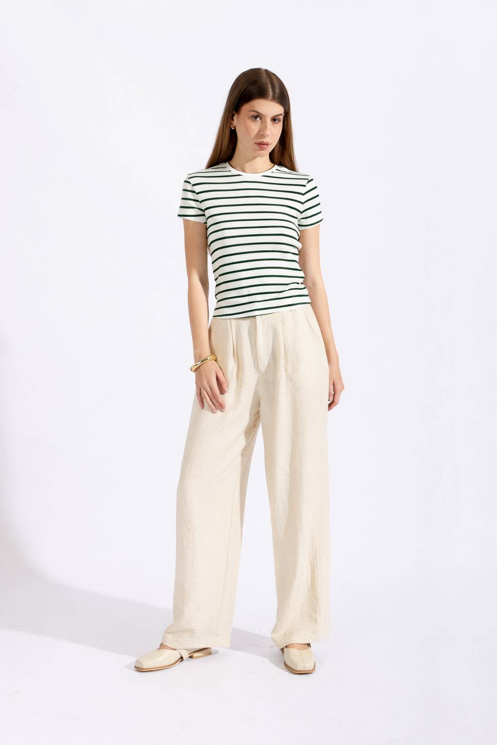 Camiseta Manga Corta - Perla con Verde Botella