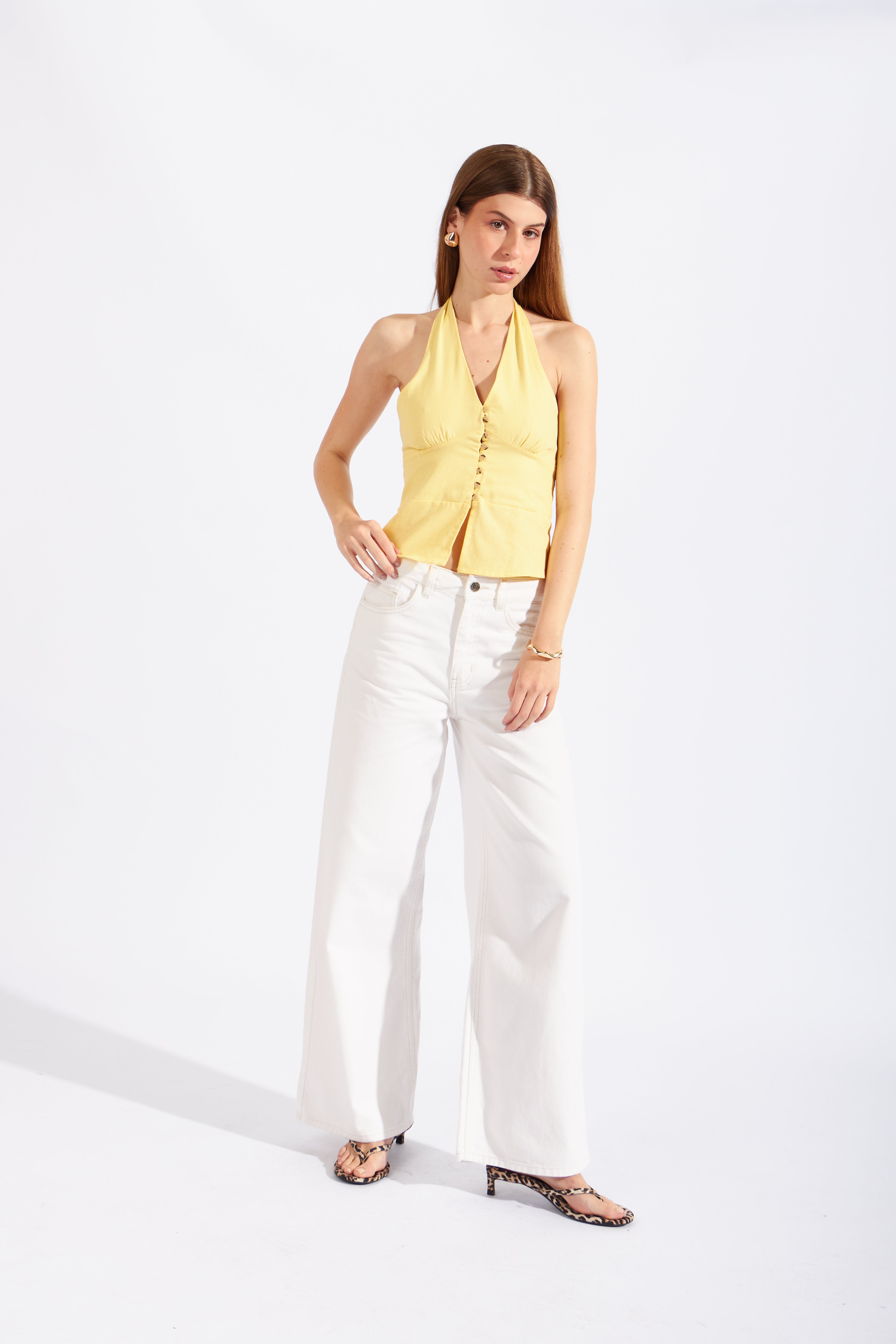 Top Halter Estructura Lino - Amarillo