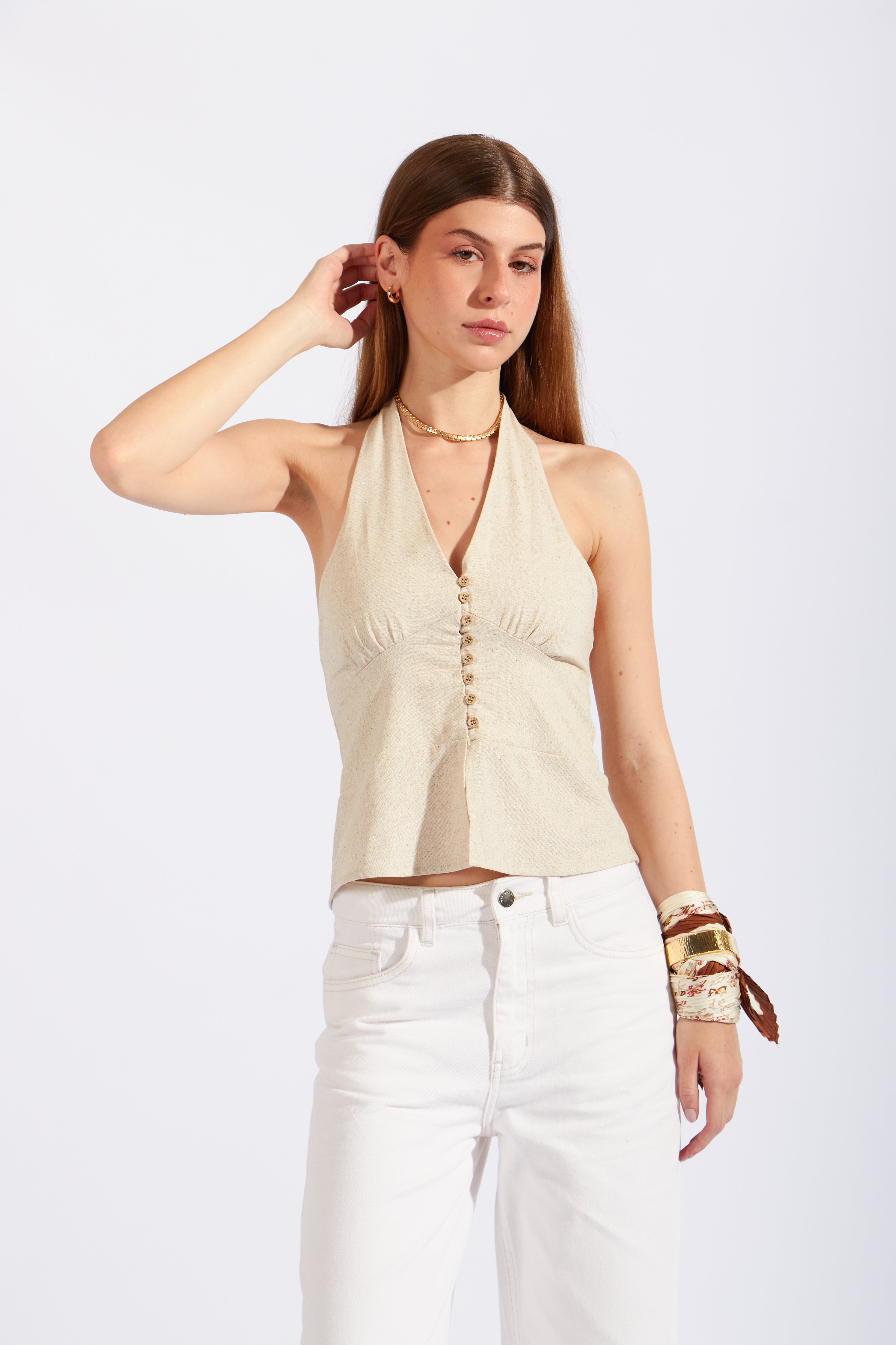 Top Halter Estructura Lino - Natural