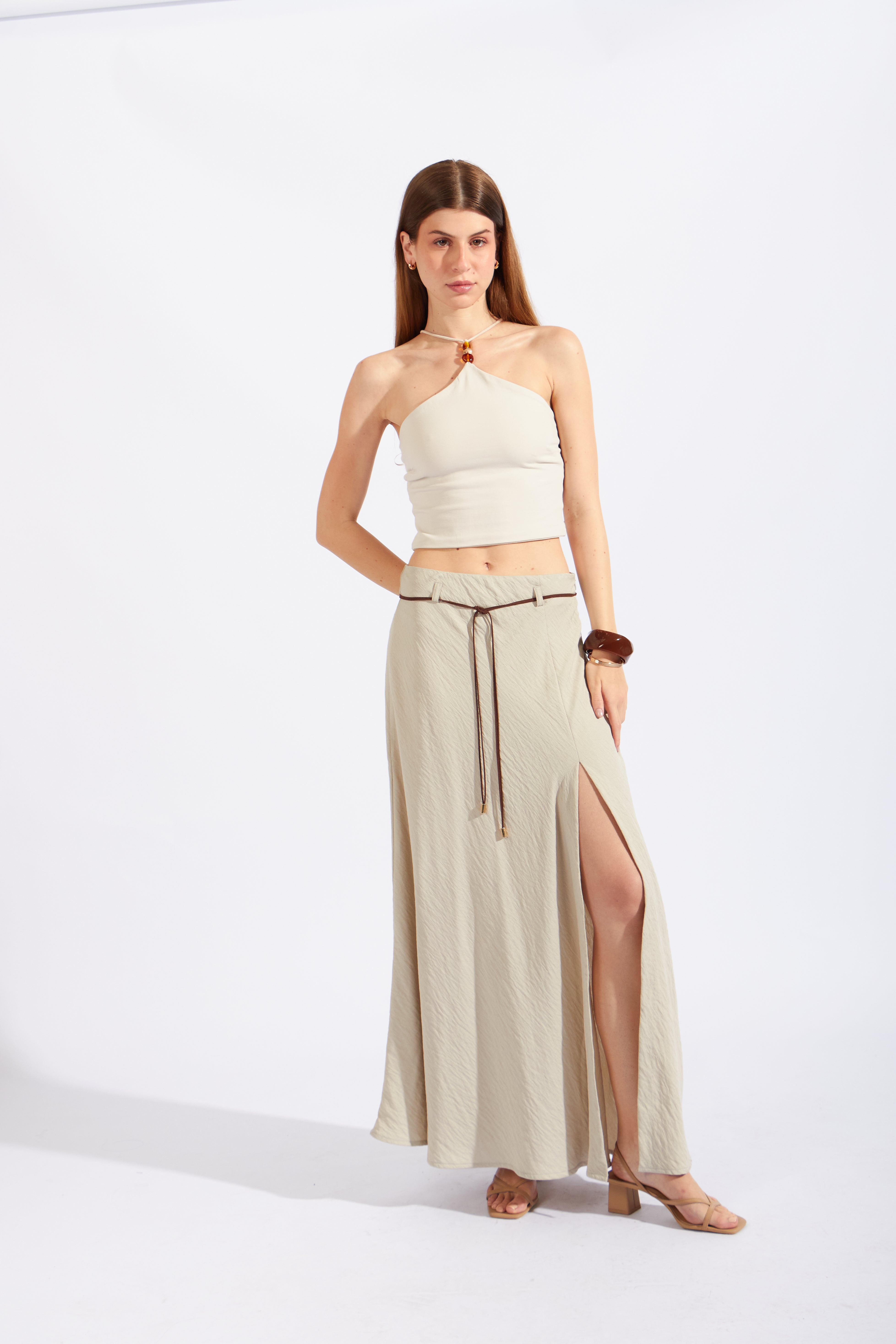 Crop Top Halter Cuentas - Arena