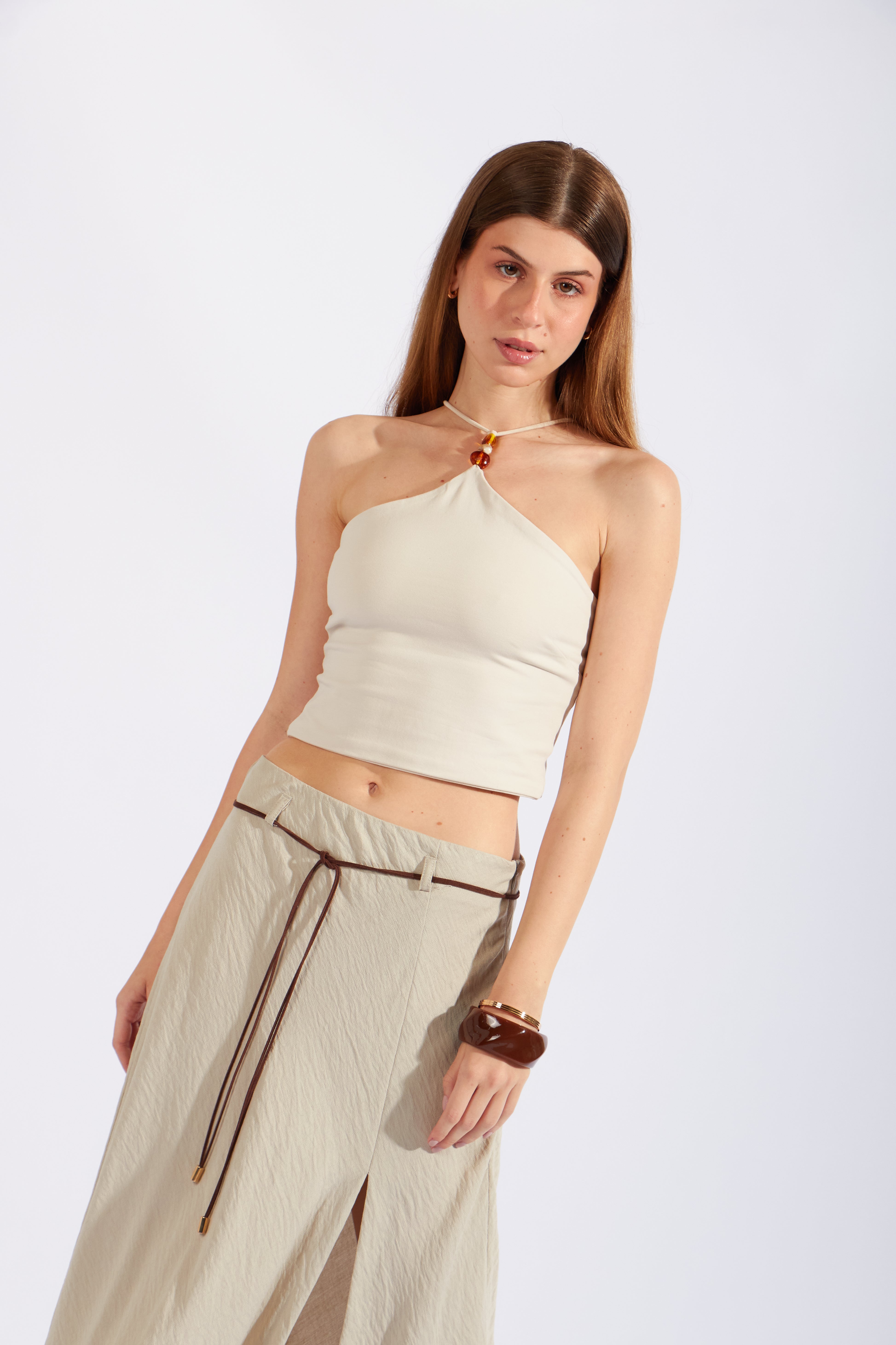 Crop Top Halter Cuentas - Arena