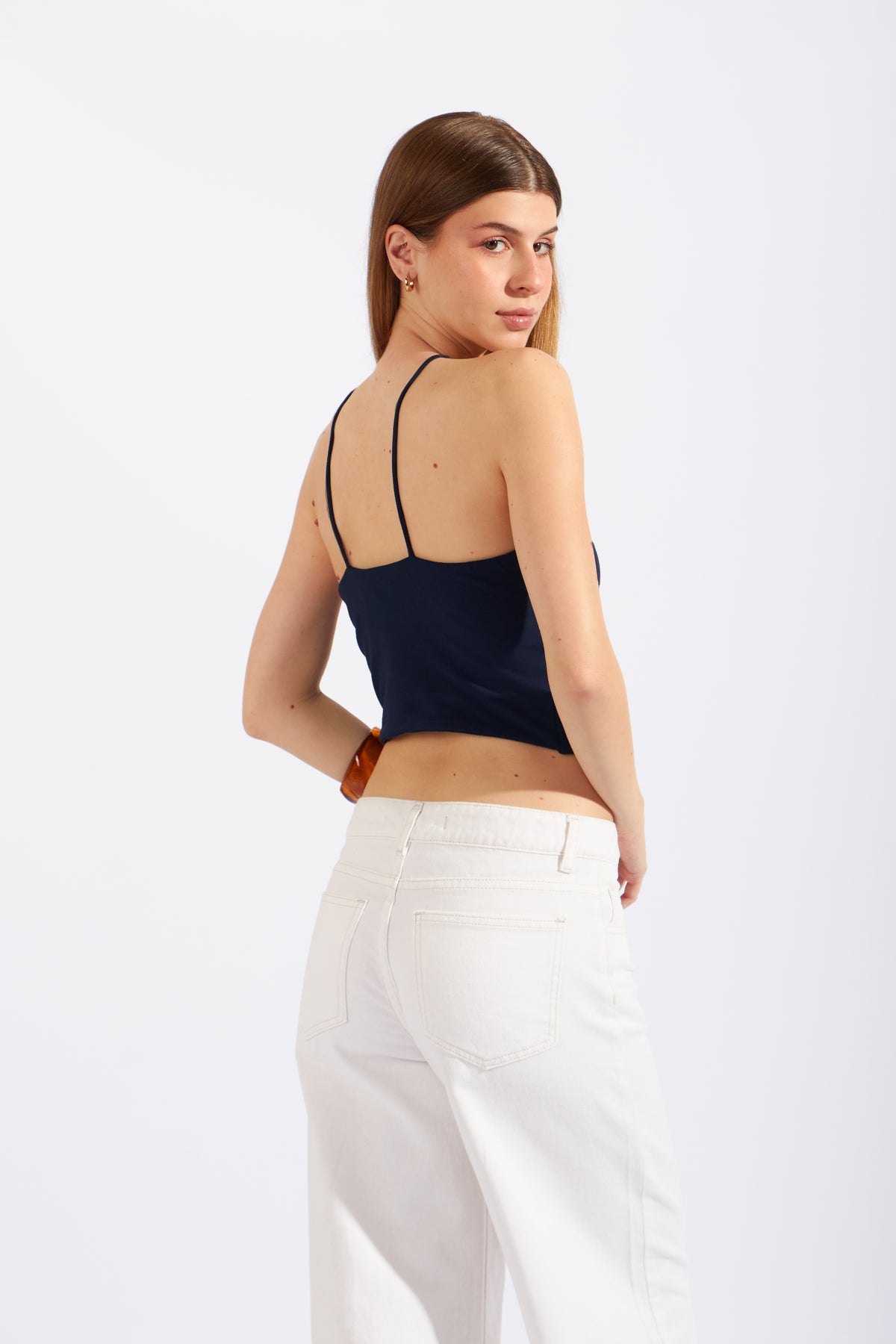 Crop Top Halter Cuentas - Azul