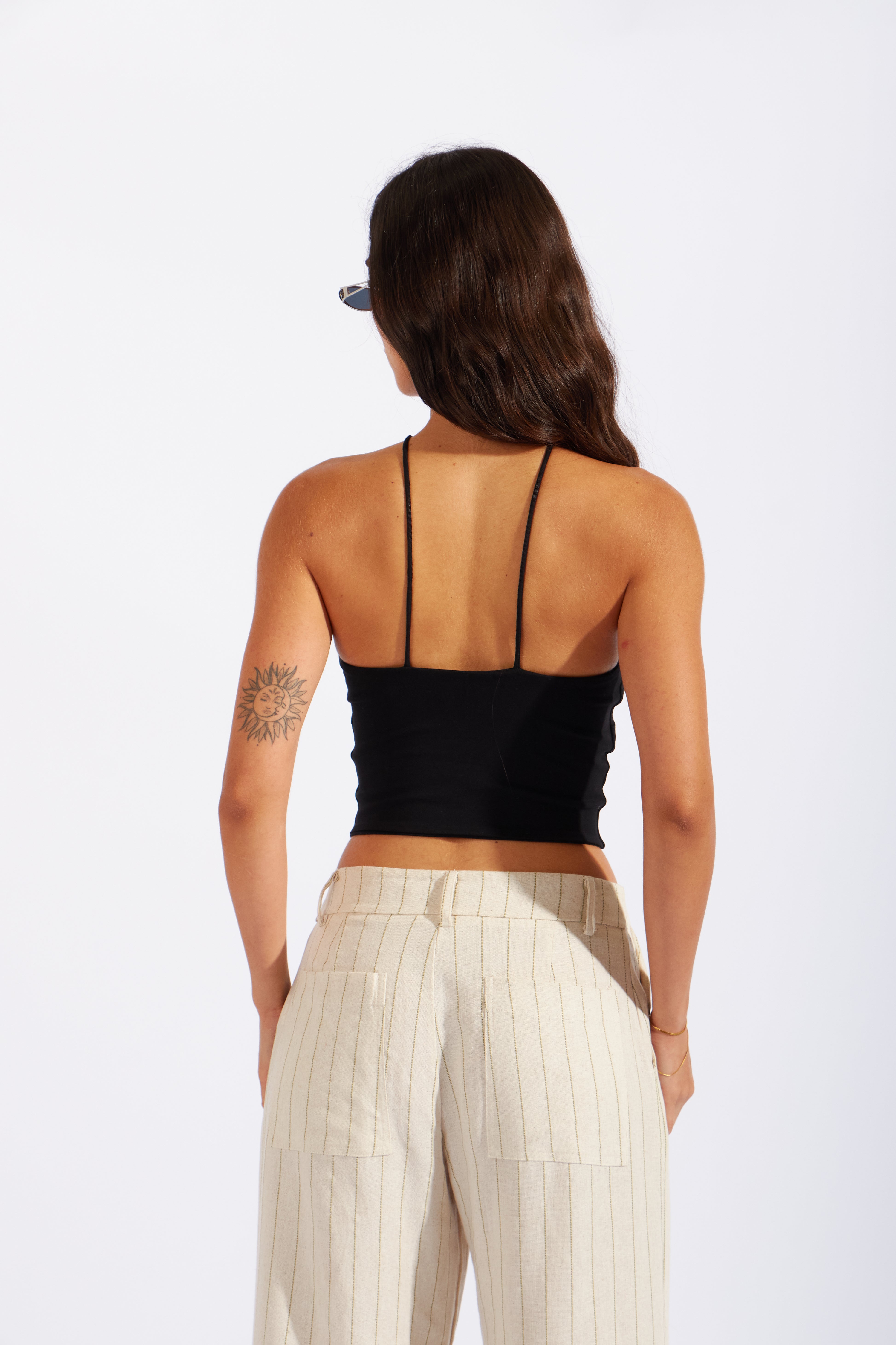 Crop Top Halter Cuentas - Negro