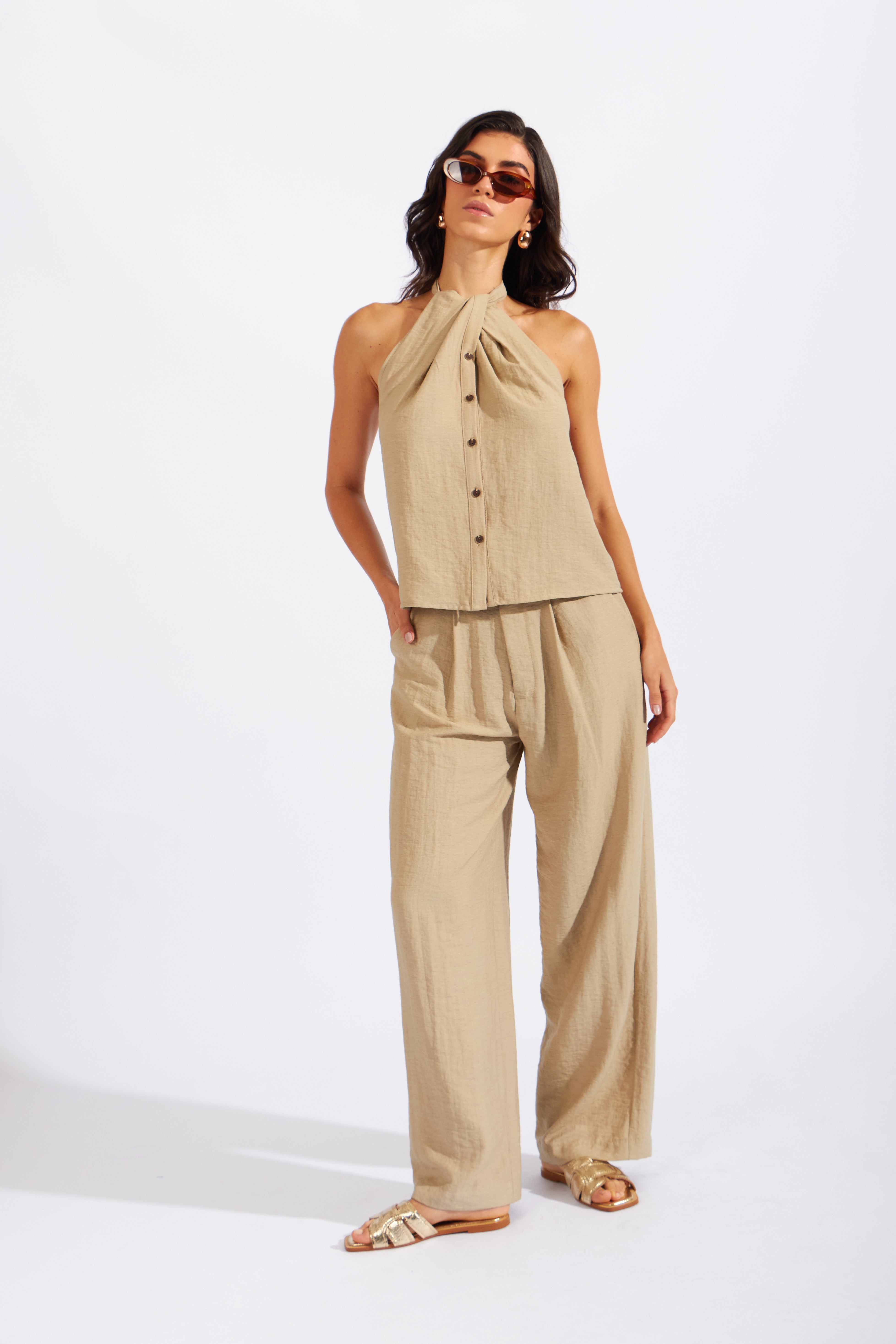 Top Halter Rústico Nudo - Beige