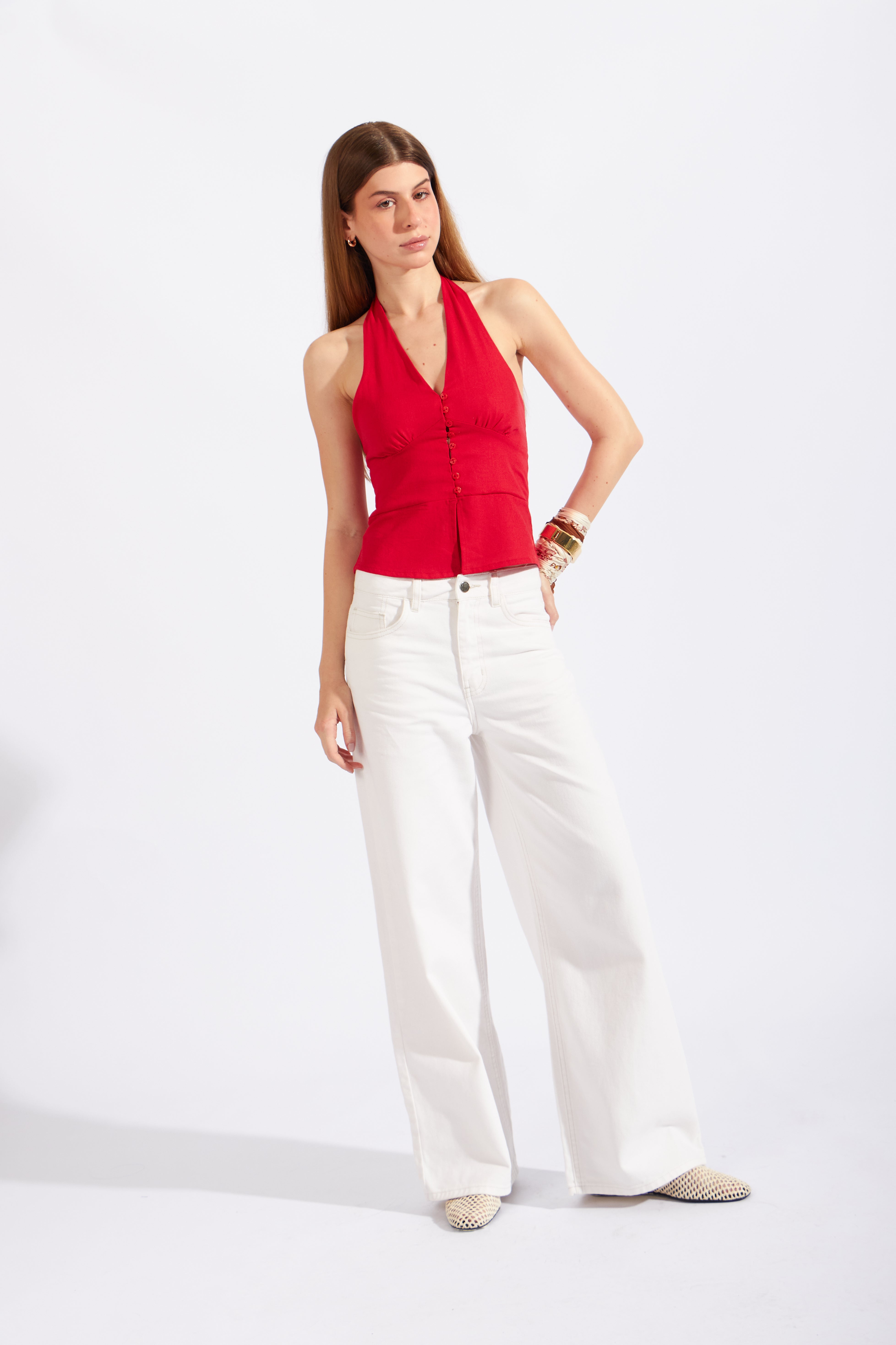 Top Halter Estructura Lino - Rojo