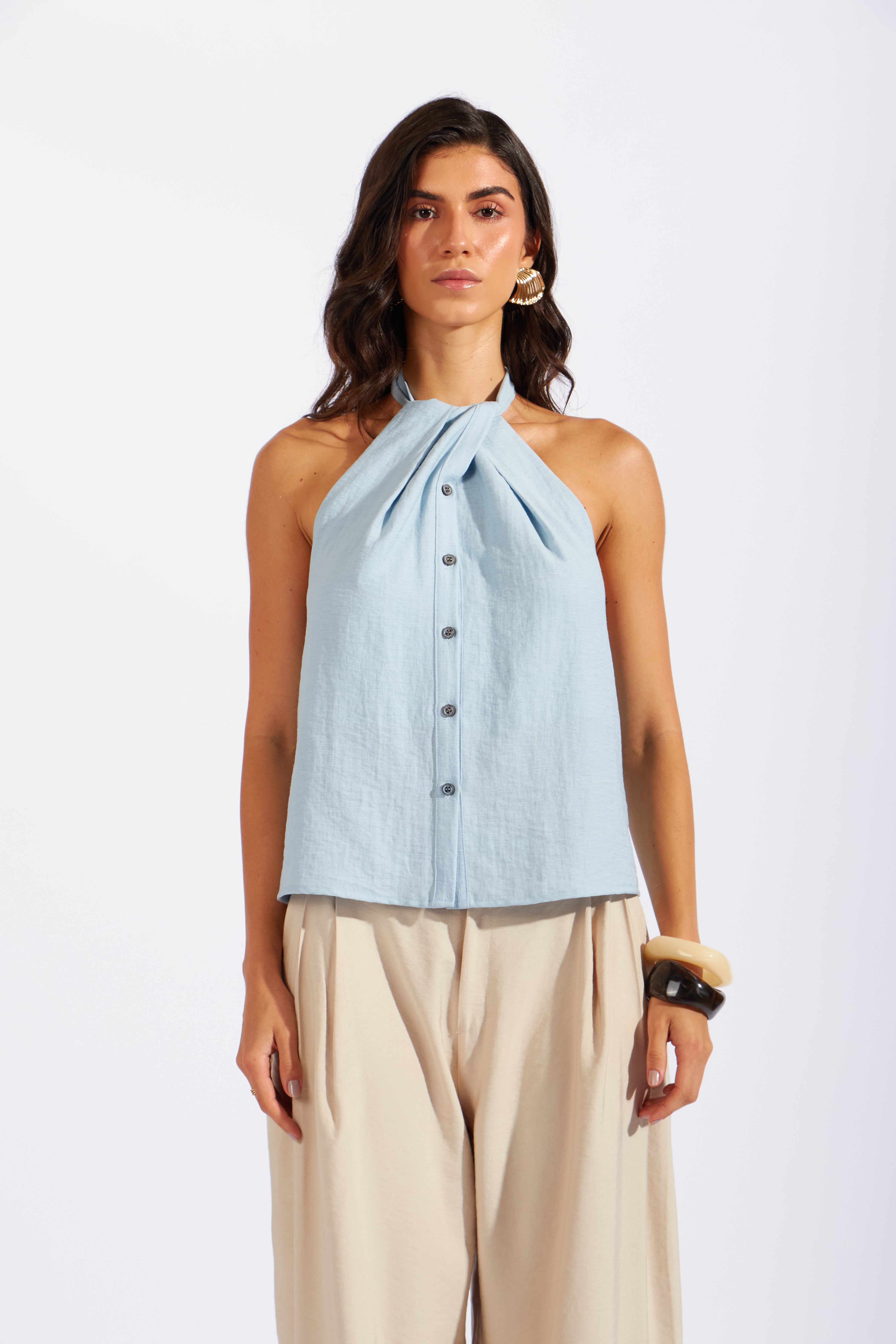 Top Halter Rústico Nudo - Celeste