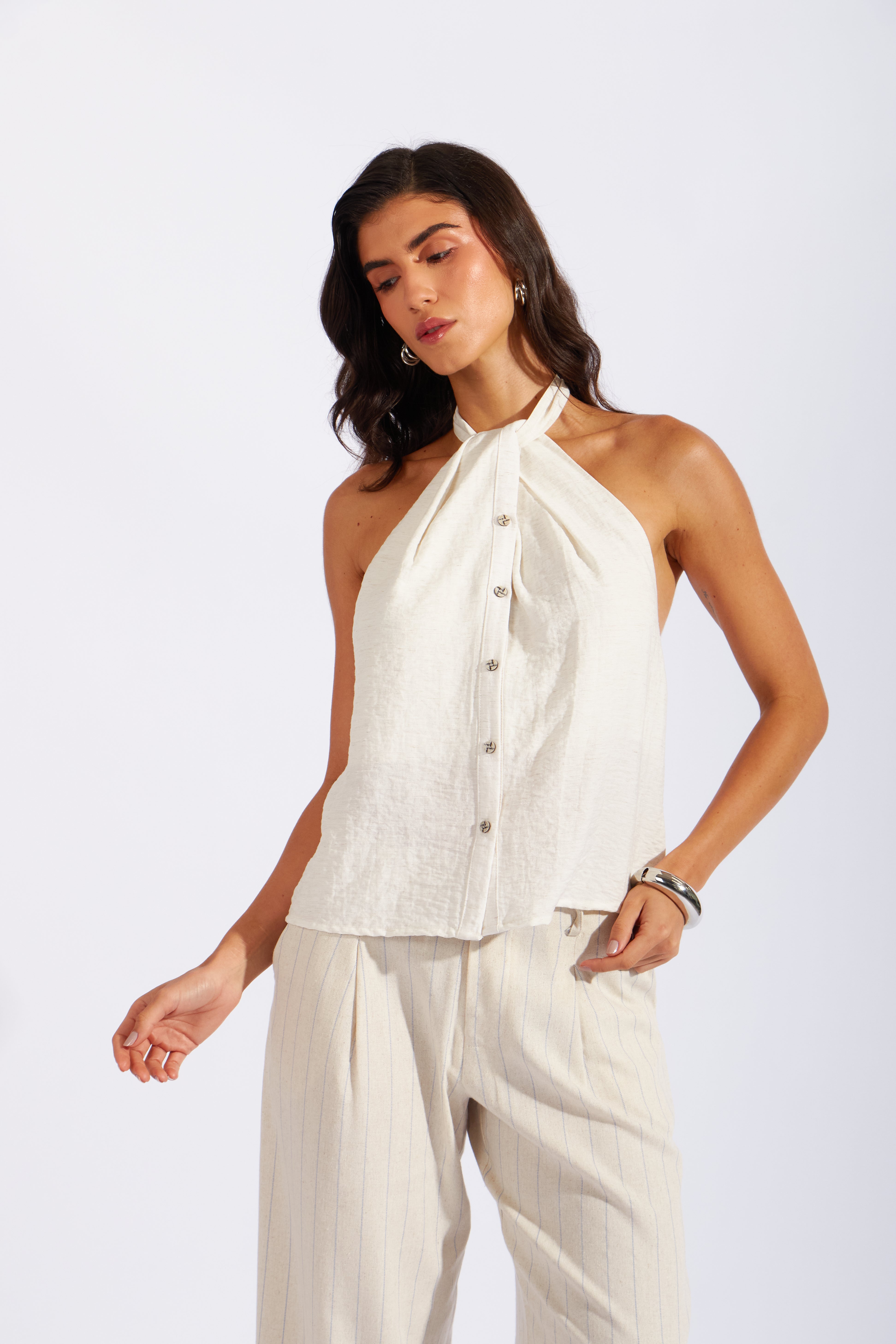Top Halter Rústico Nudo - Perla