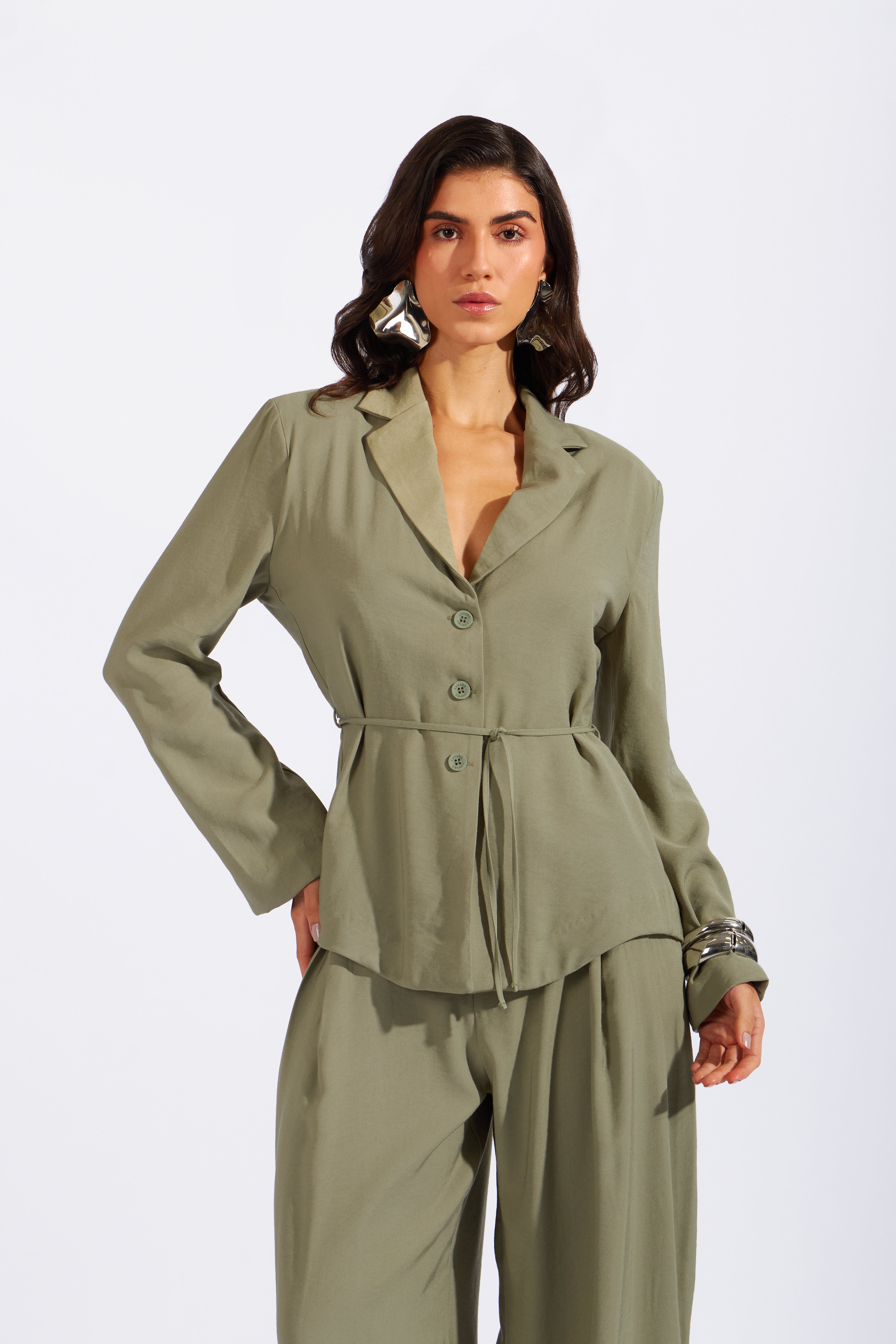 Blazer Fluido Cinturón - Olivo