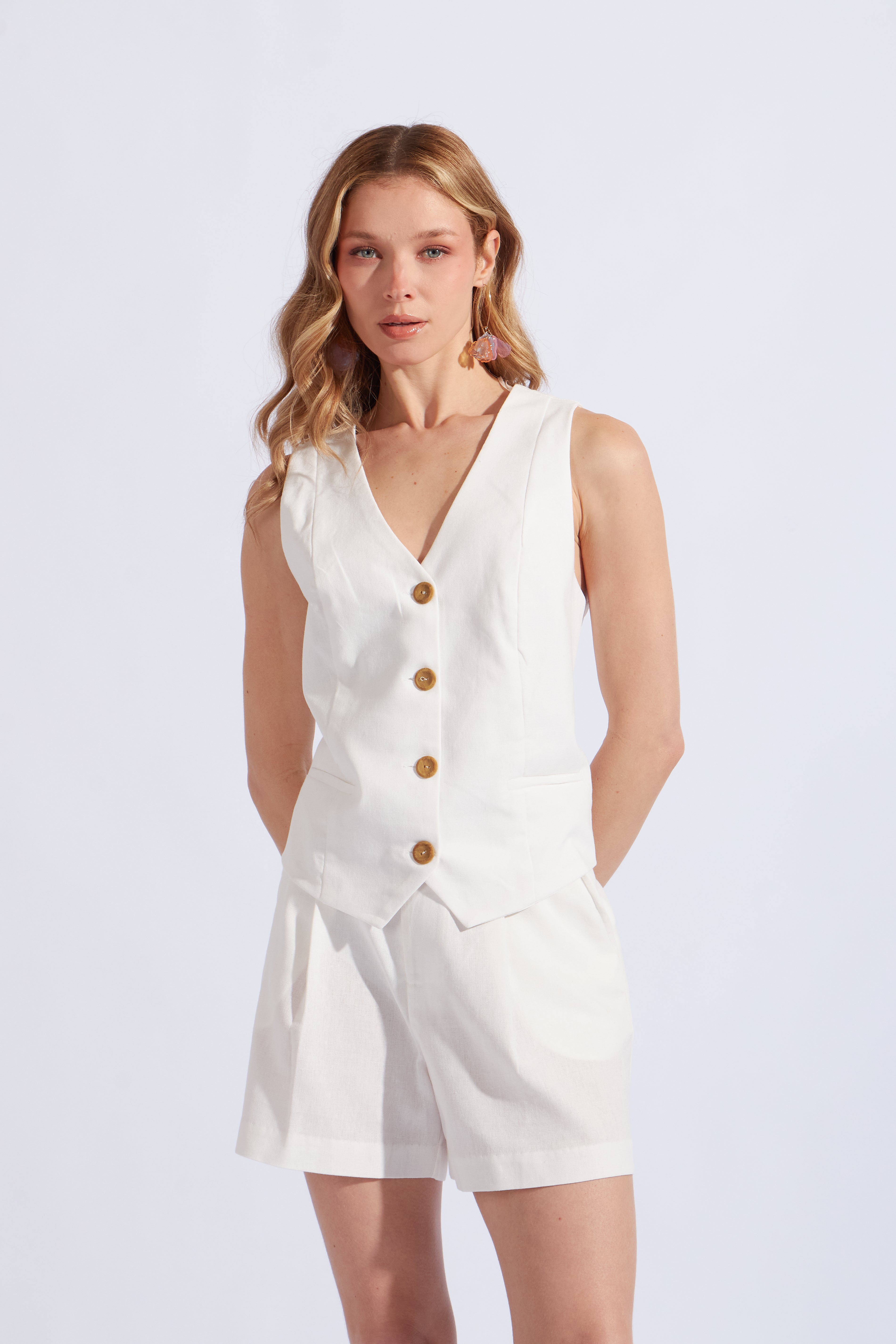 Chaleco Estructurado Lino - Perla