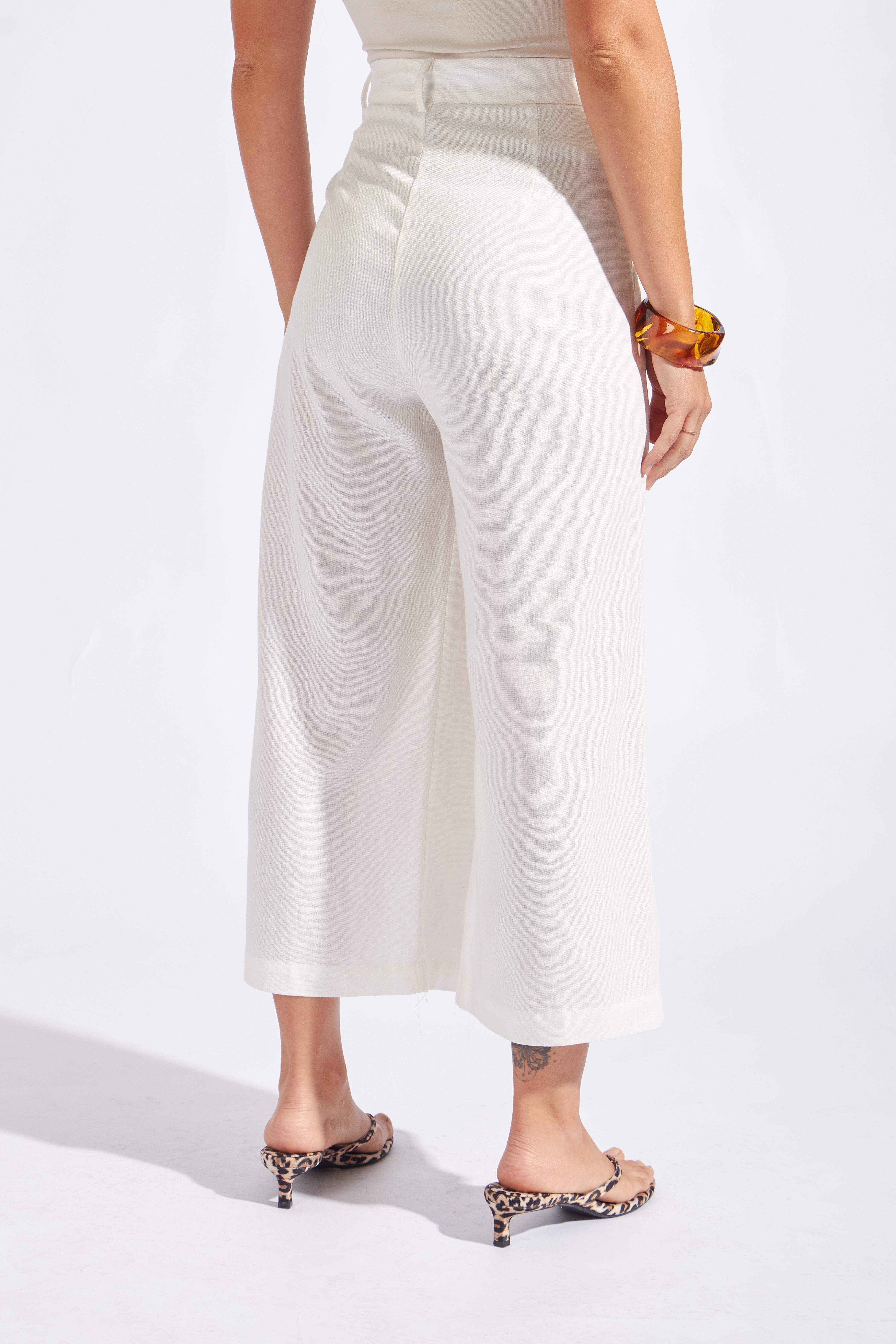Pantalón Culotte con Pliegues - Perla