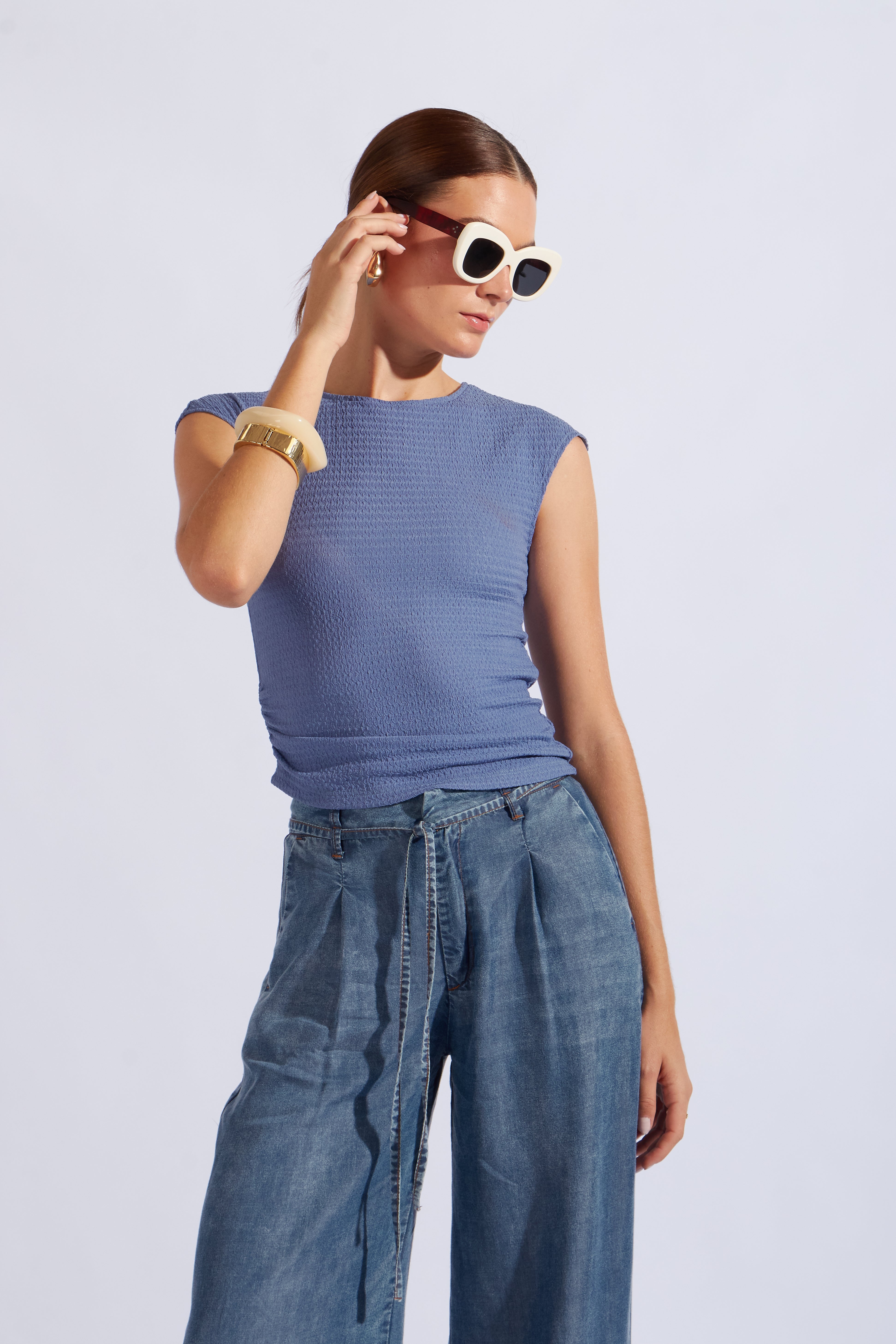 Top Textura Drapeado - Acero