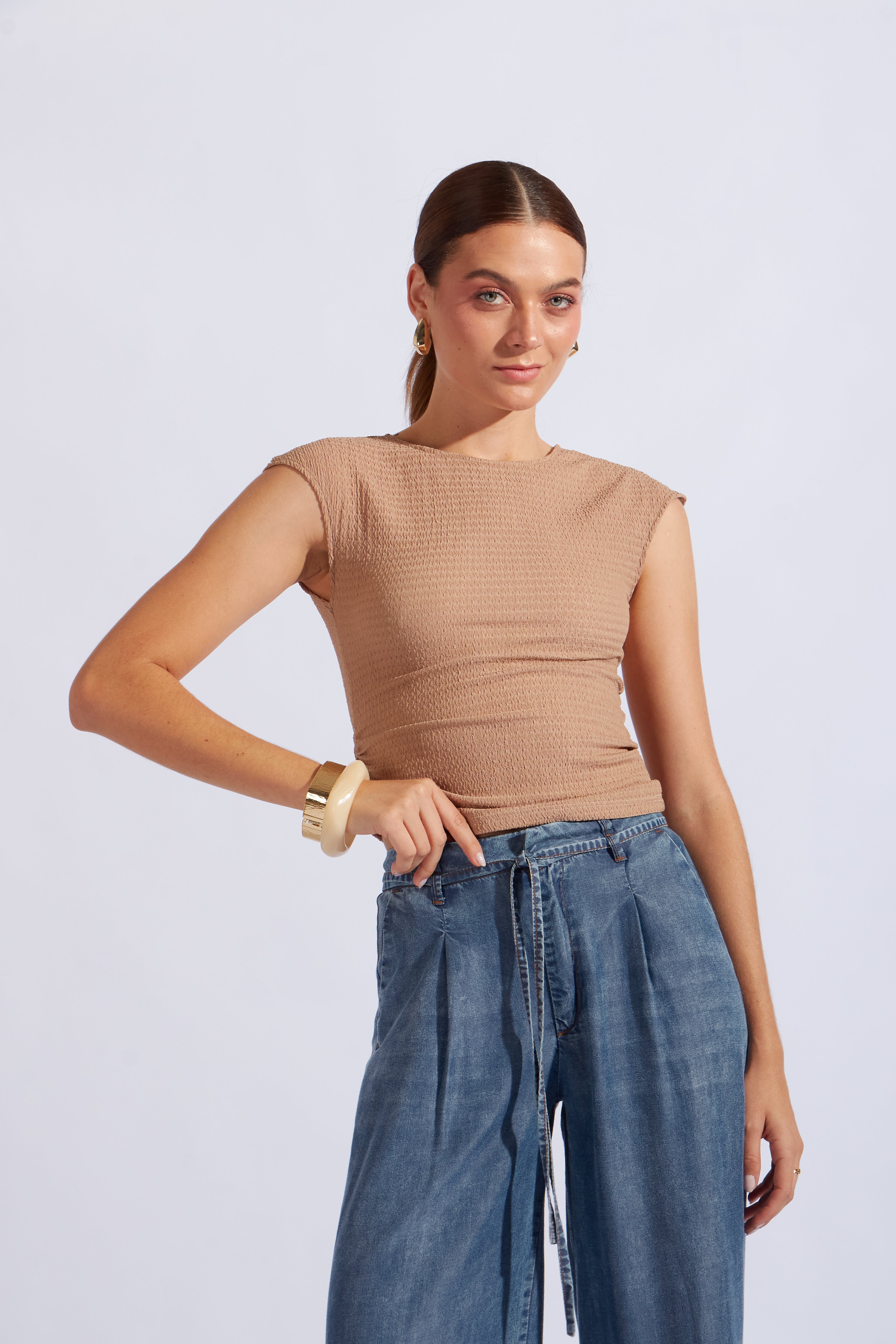 Top Textura Drapeado - Beige