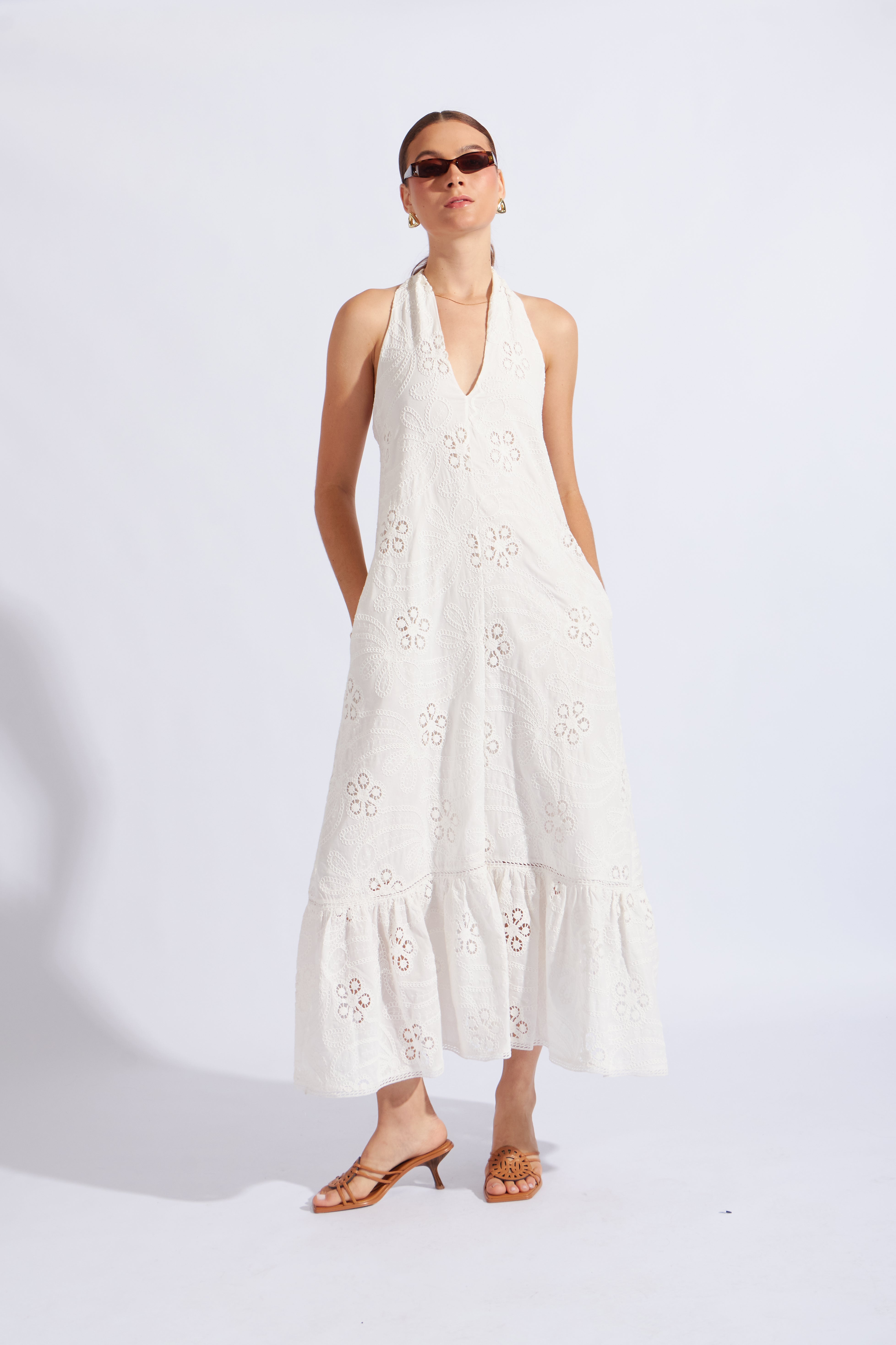 Vestido Halter Bordado - Perla