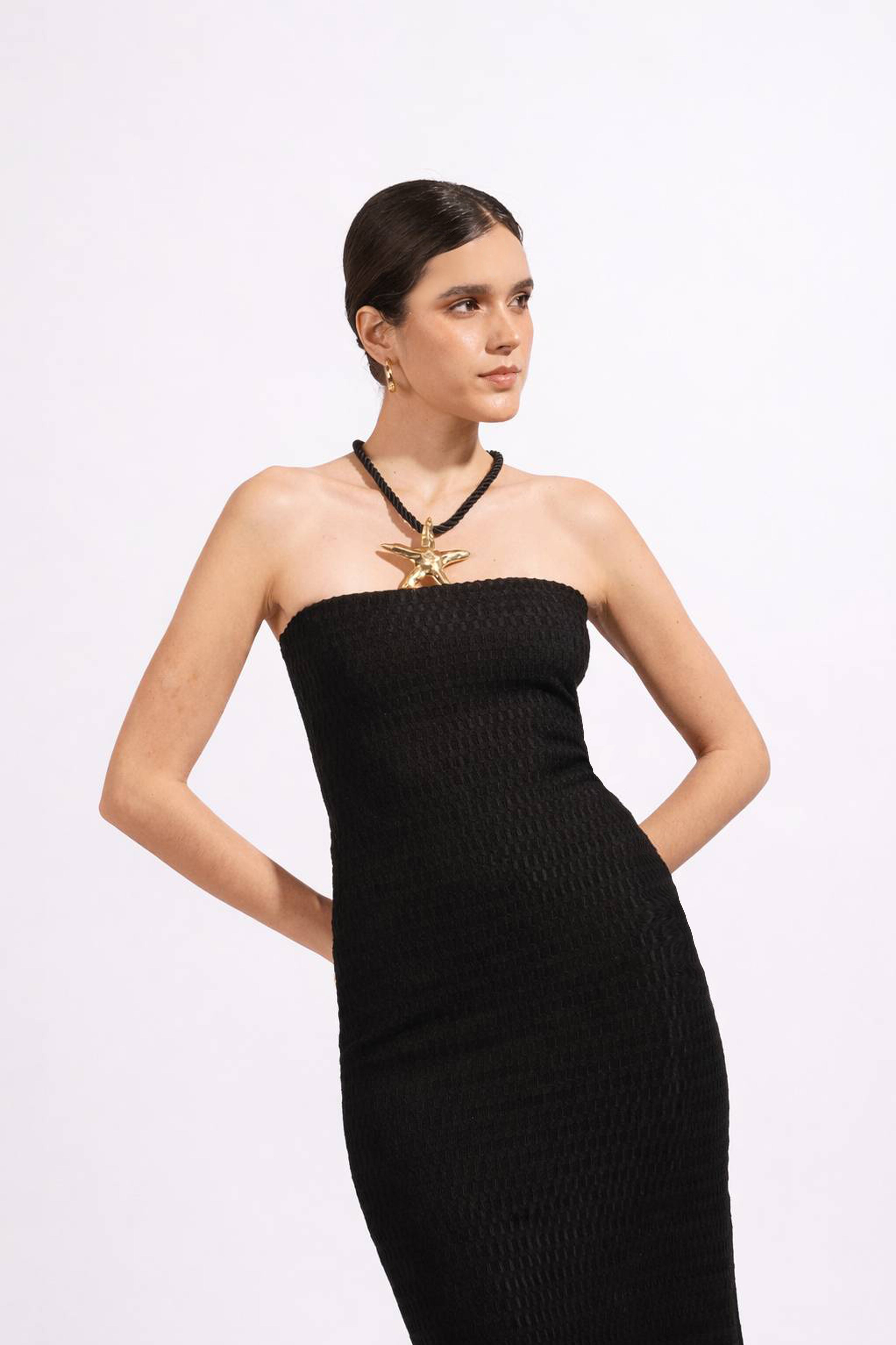 Vestido Strapless Textura - Negro