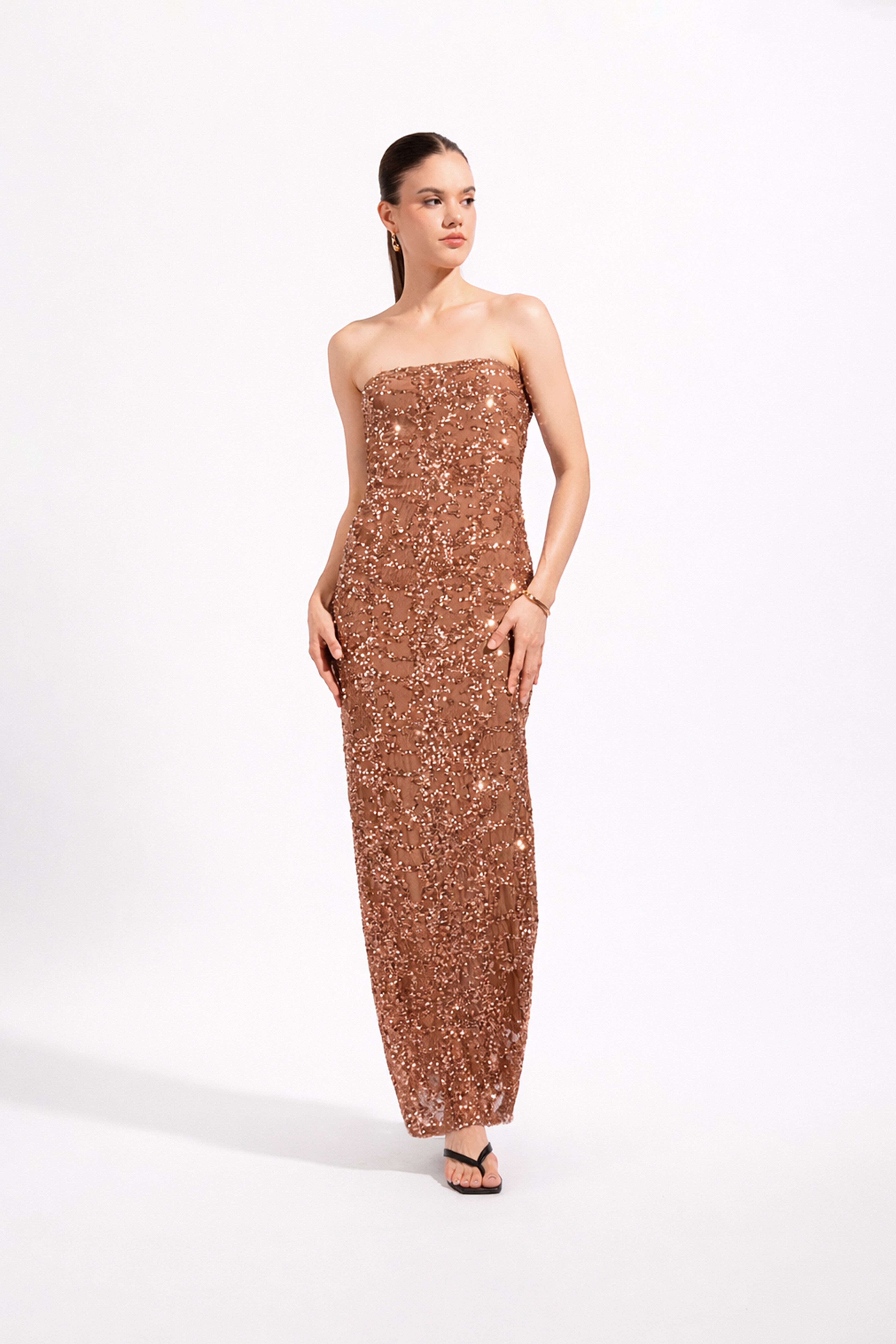 Vestido Strapless Brillo - Mocca