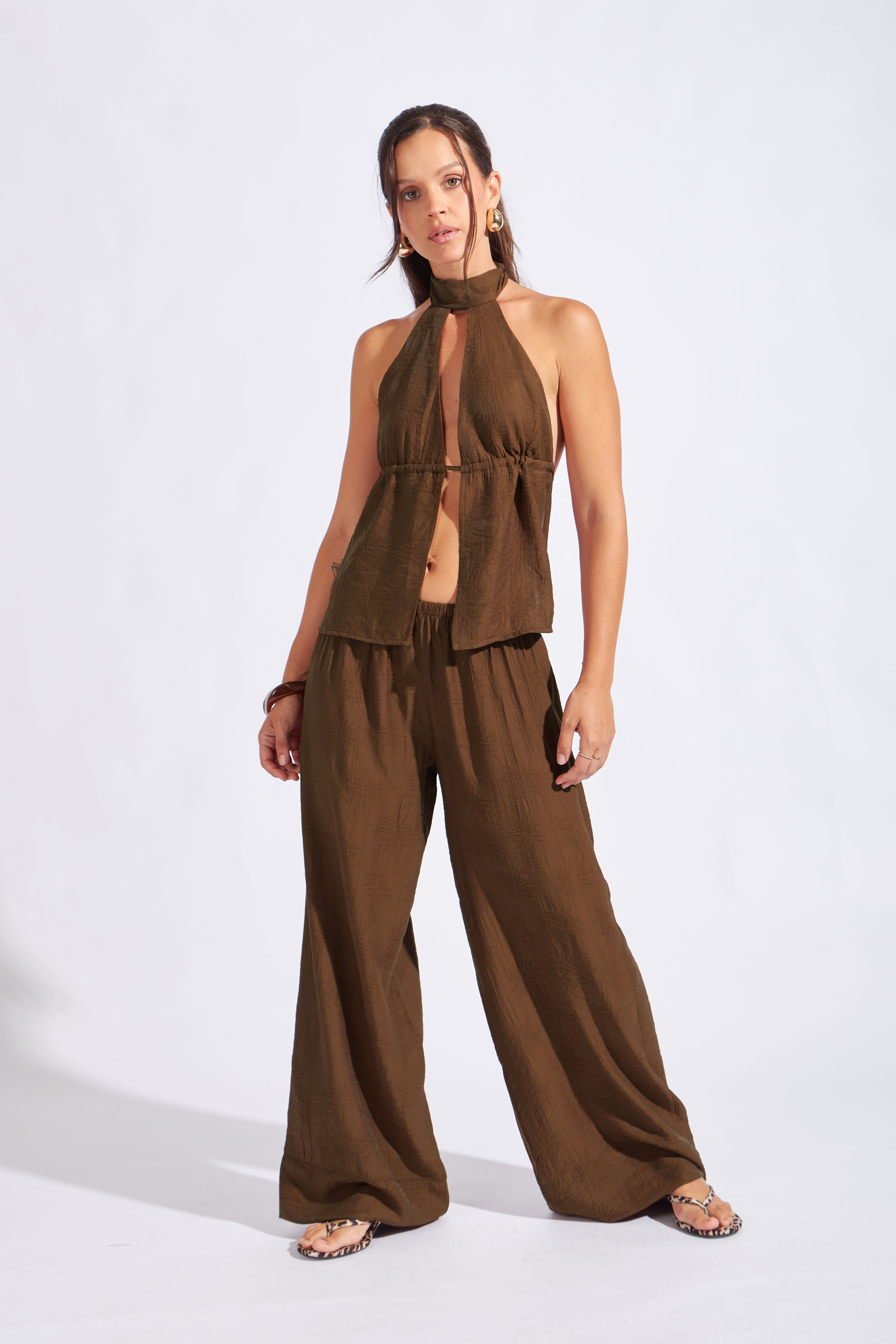 Pantalón Textura Holgado - Cholocate