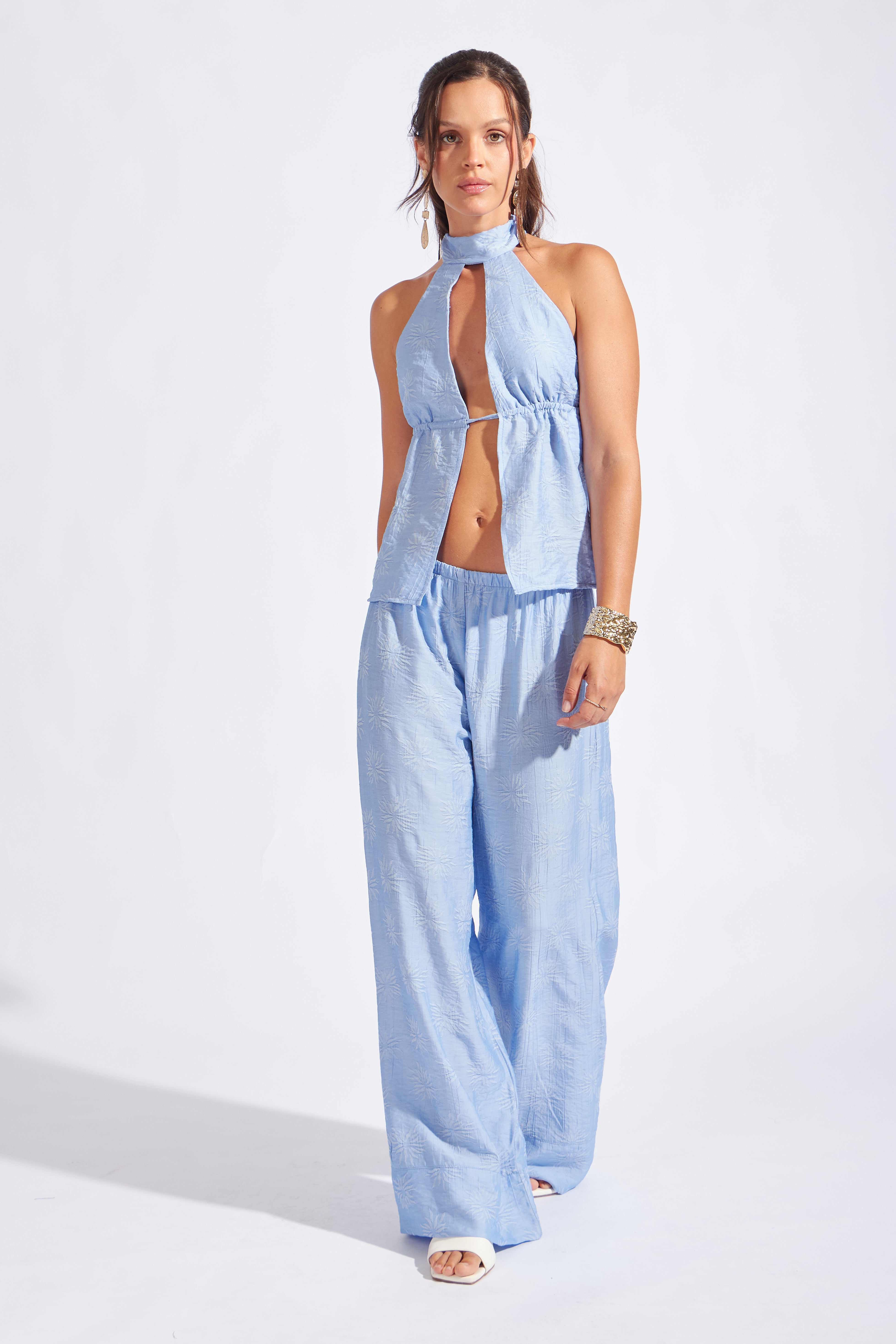 Pantalón Textura Holgado - Celeste