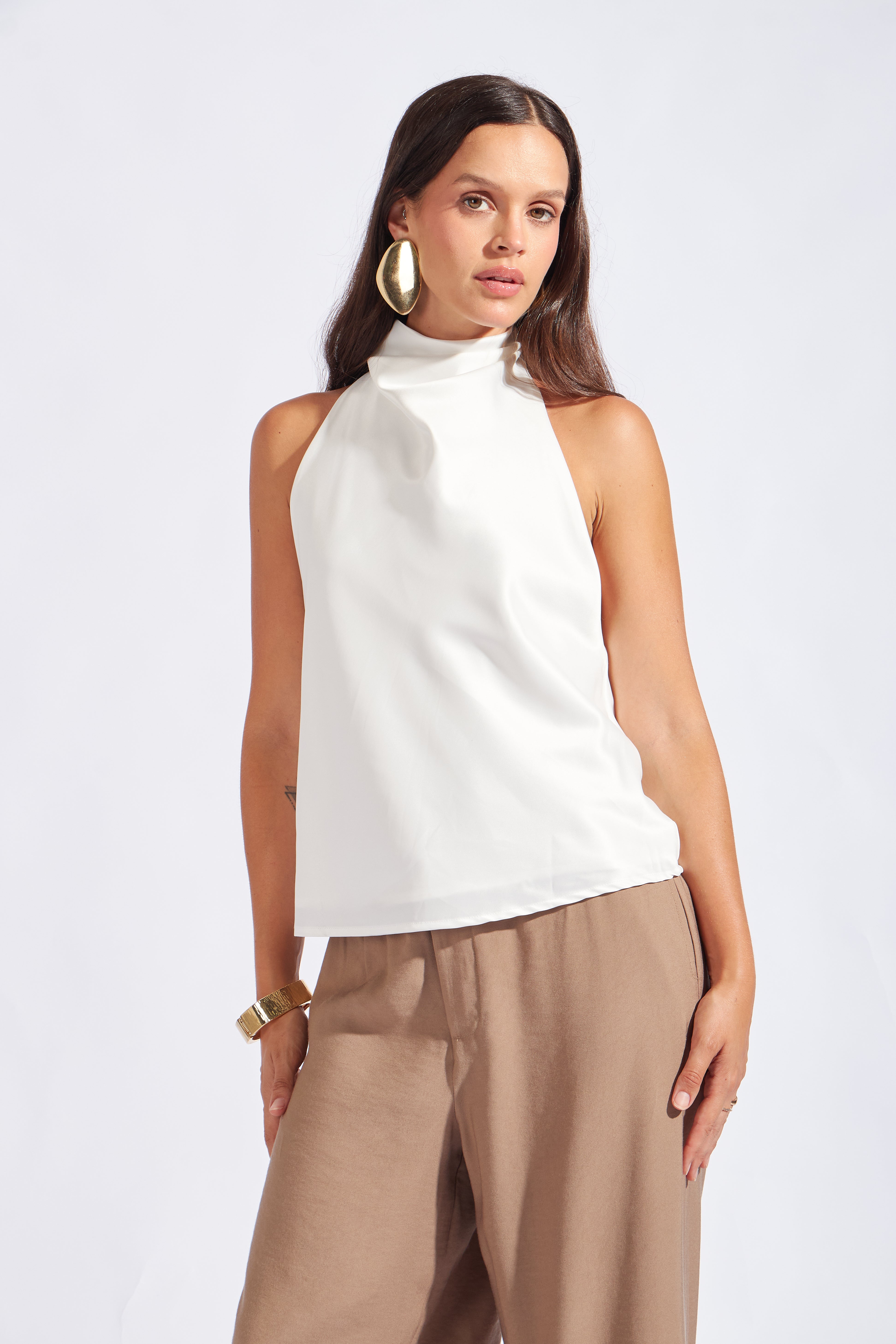 Blusa Satin Cuello Halter - Perla