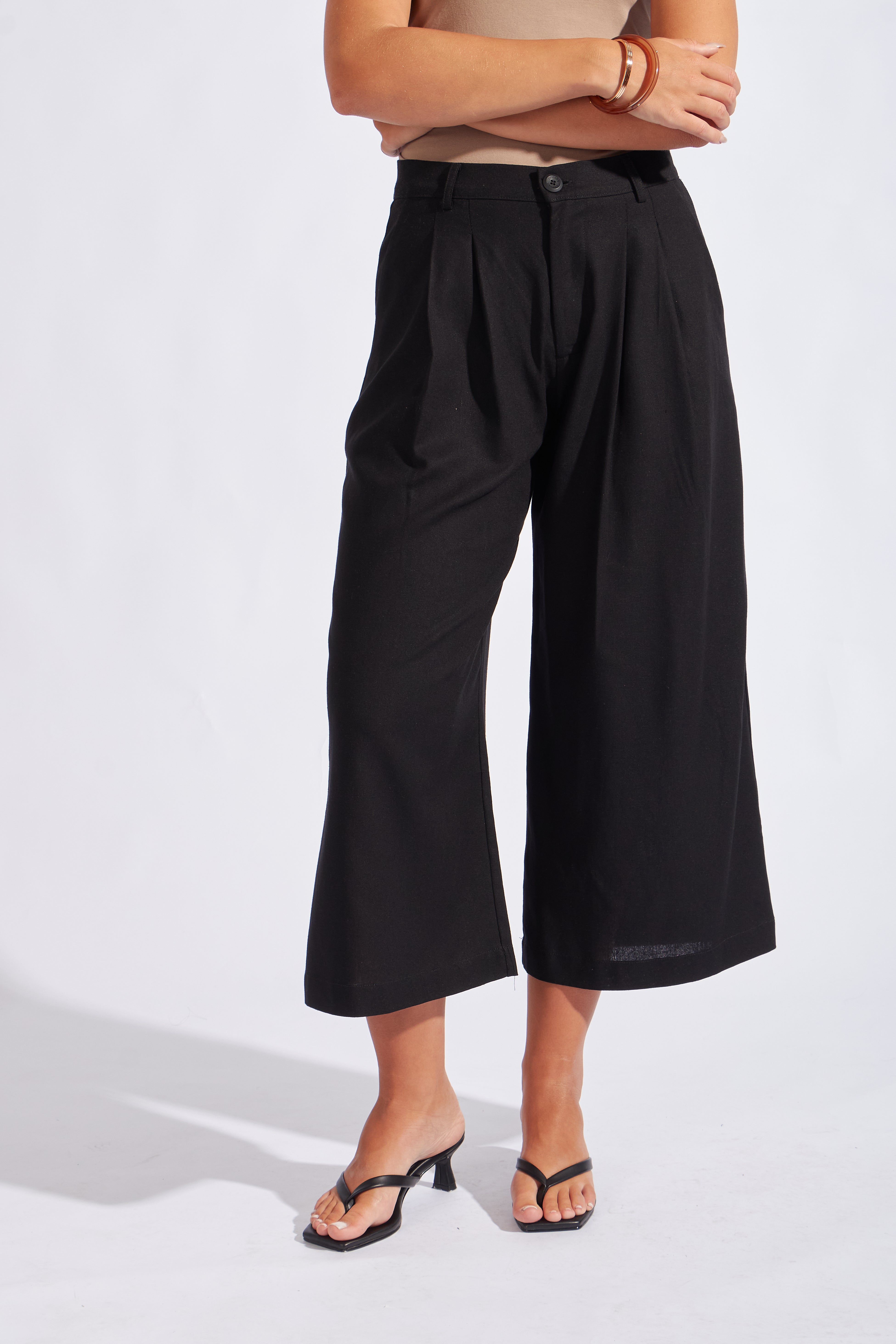 Pantalón Culotte con Pliegues - Negro