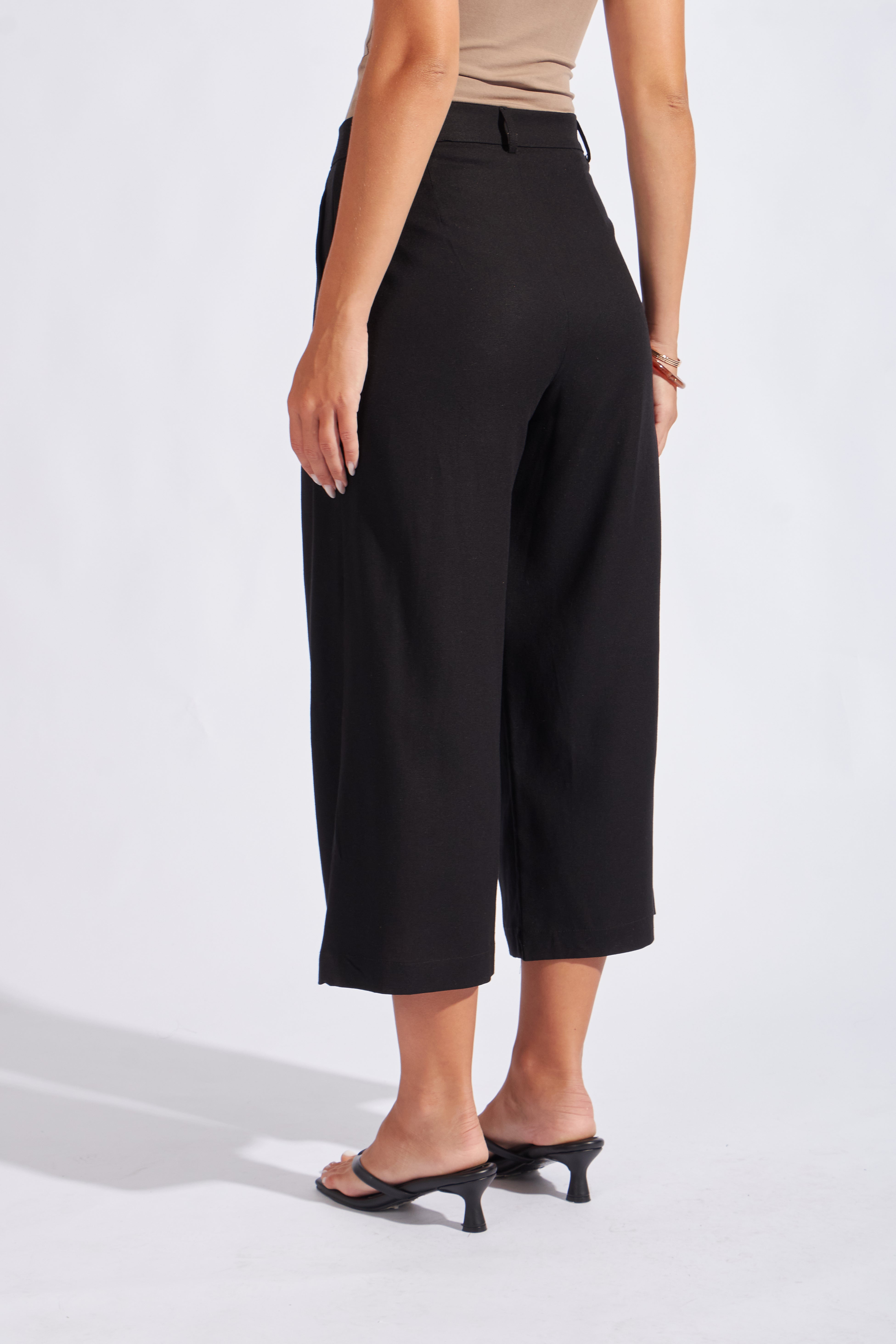 Pantalón Culotte con Pliegues - Negro