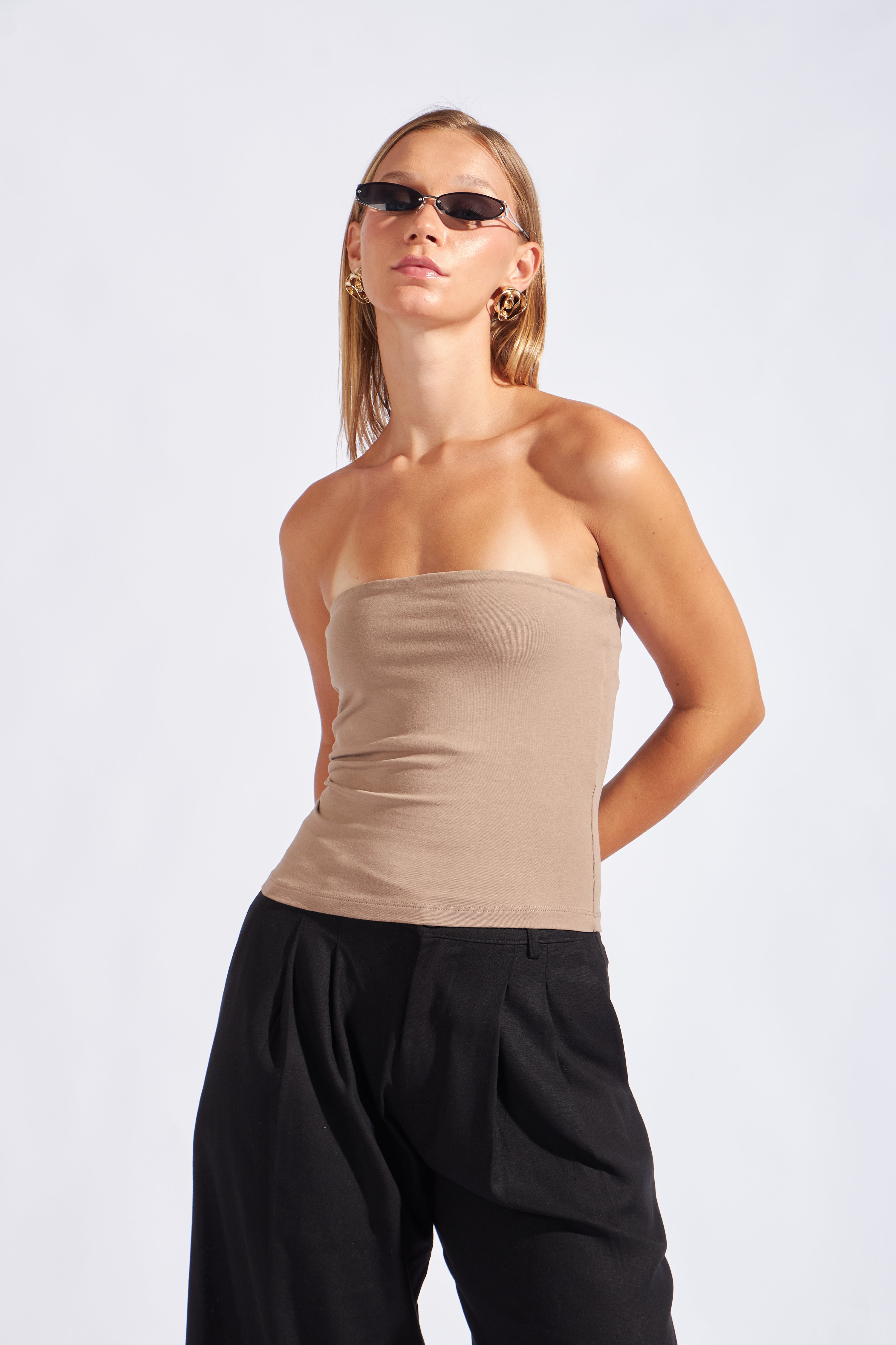 Top Strapless Drapeado - Castor