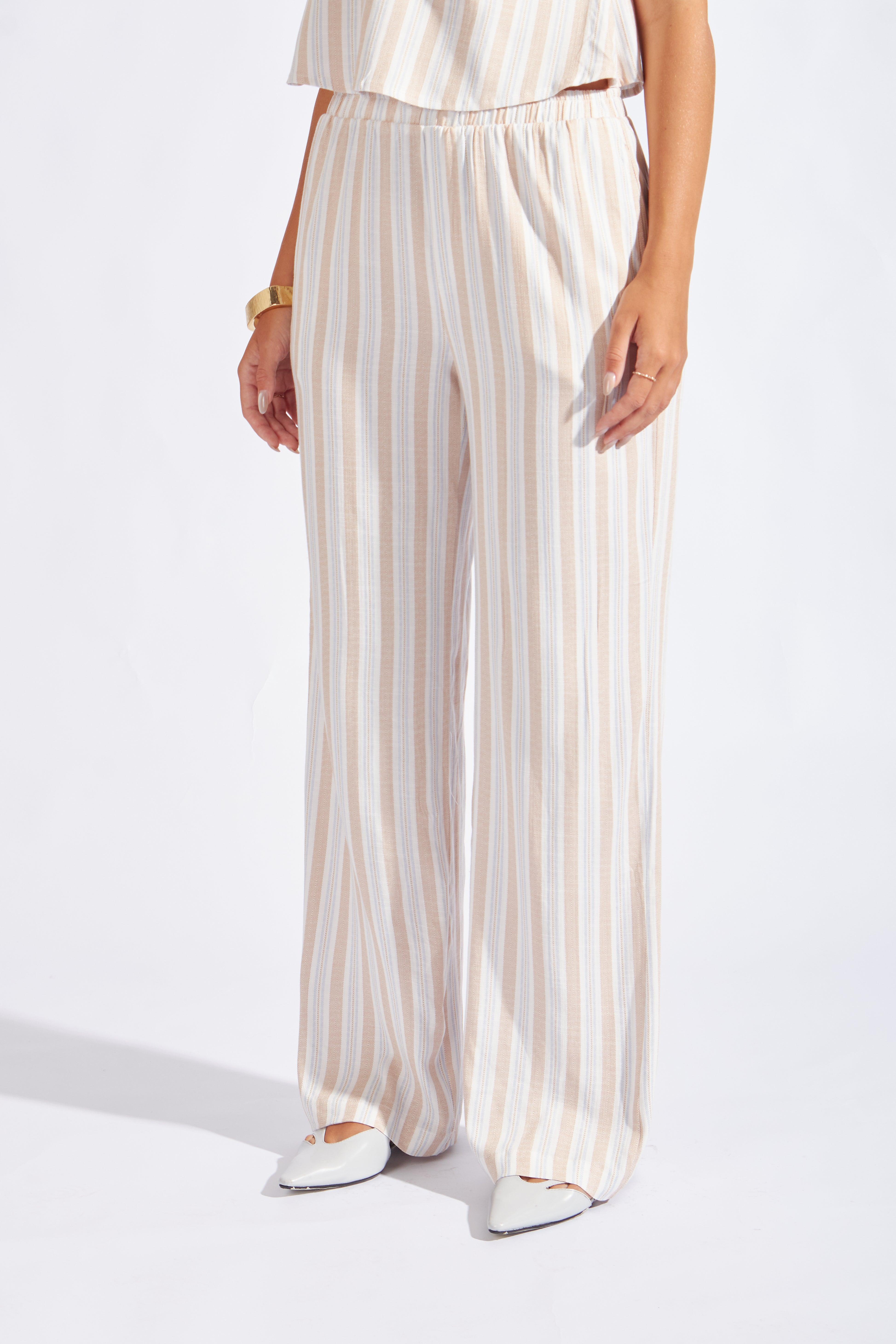 Pantalón Fluido Listado - Beige