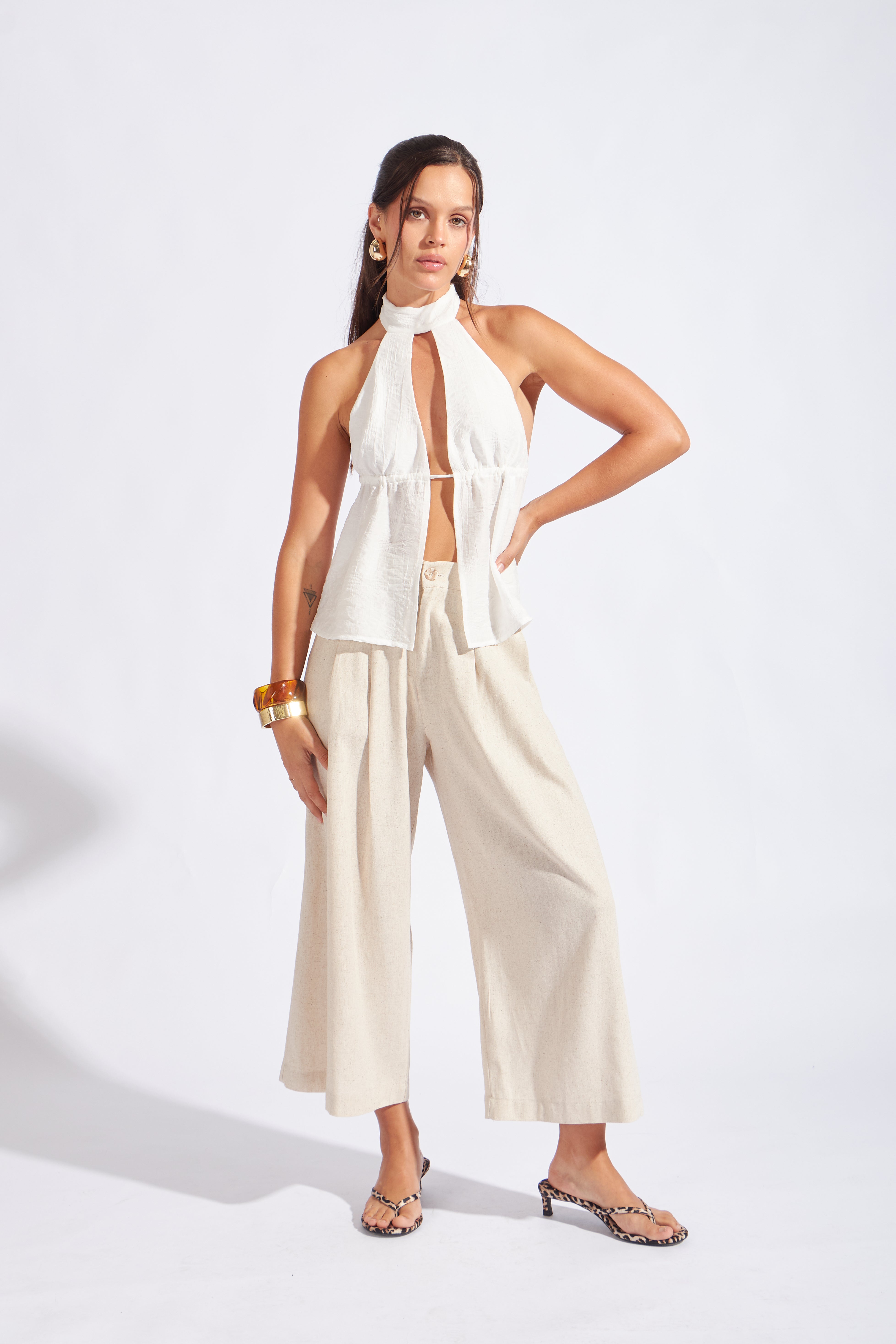 Top Textura Cuello Halter - Perla